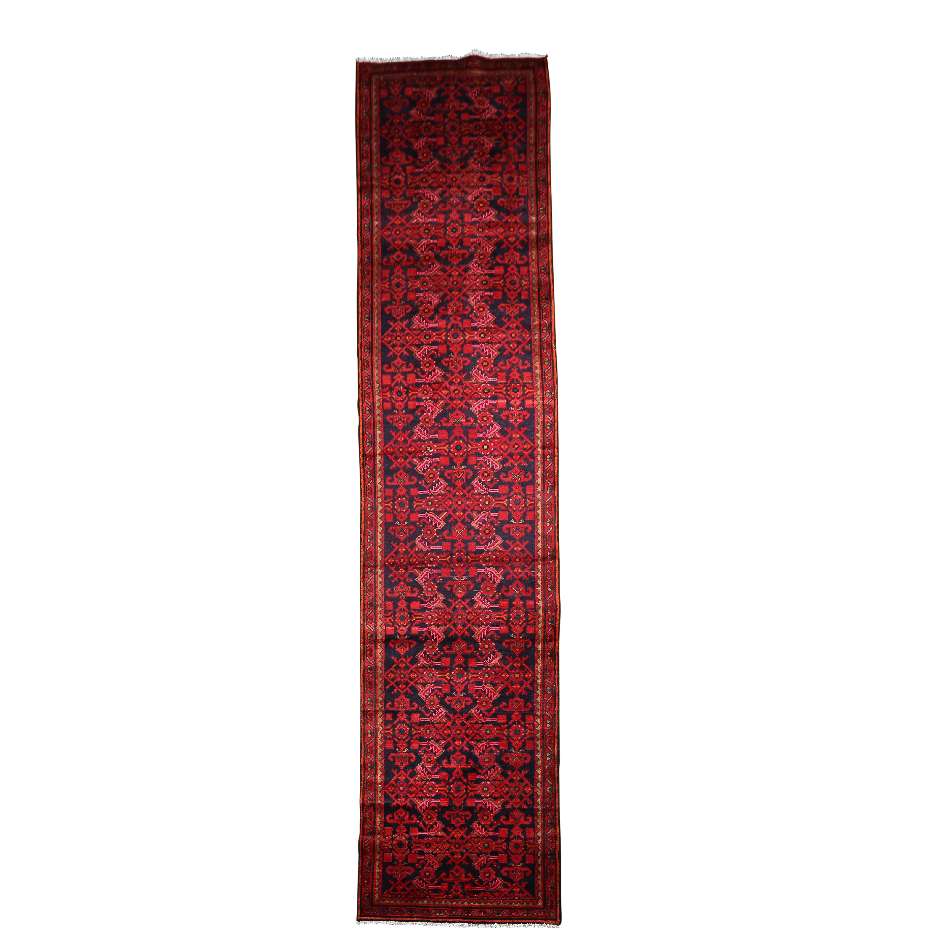 Hand-Knotted Persian Hamadan Wool Carpet Runner