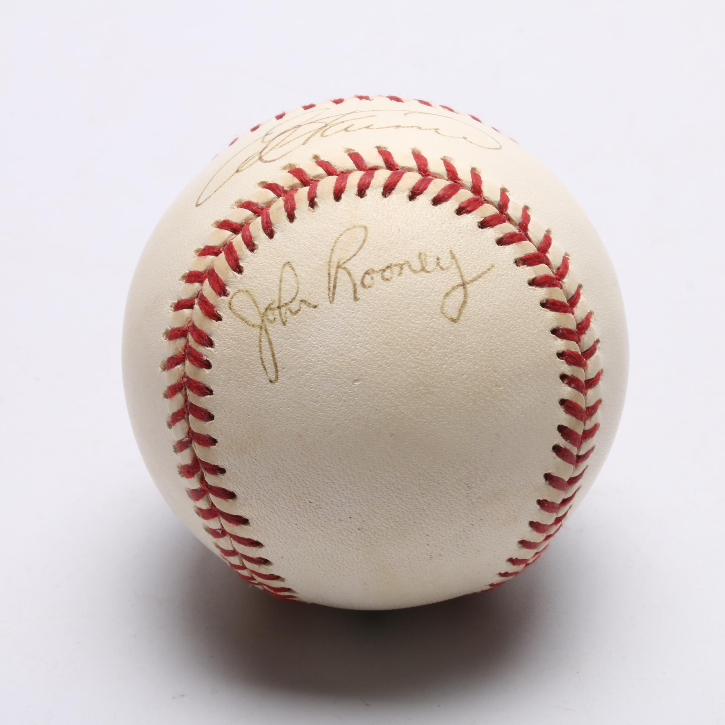 Baseball Announcers Rooney, Farmer Signed Baseballs with an Oberkfell Baseball