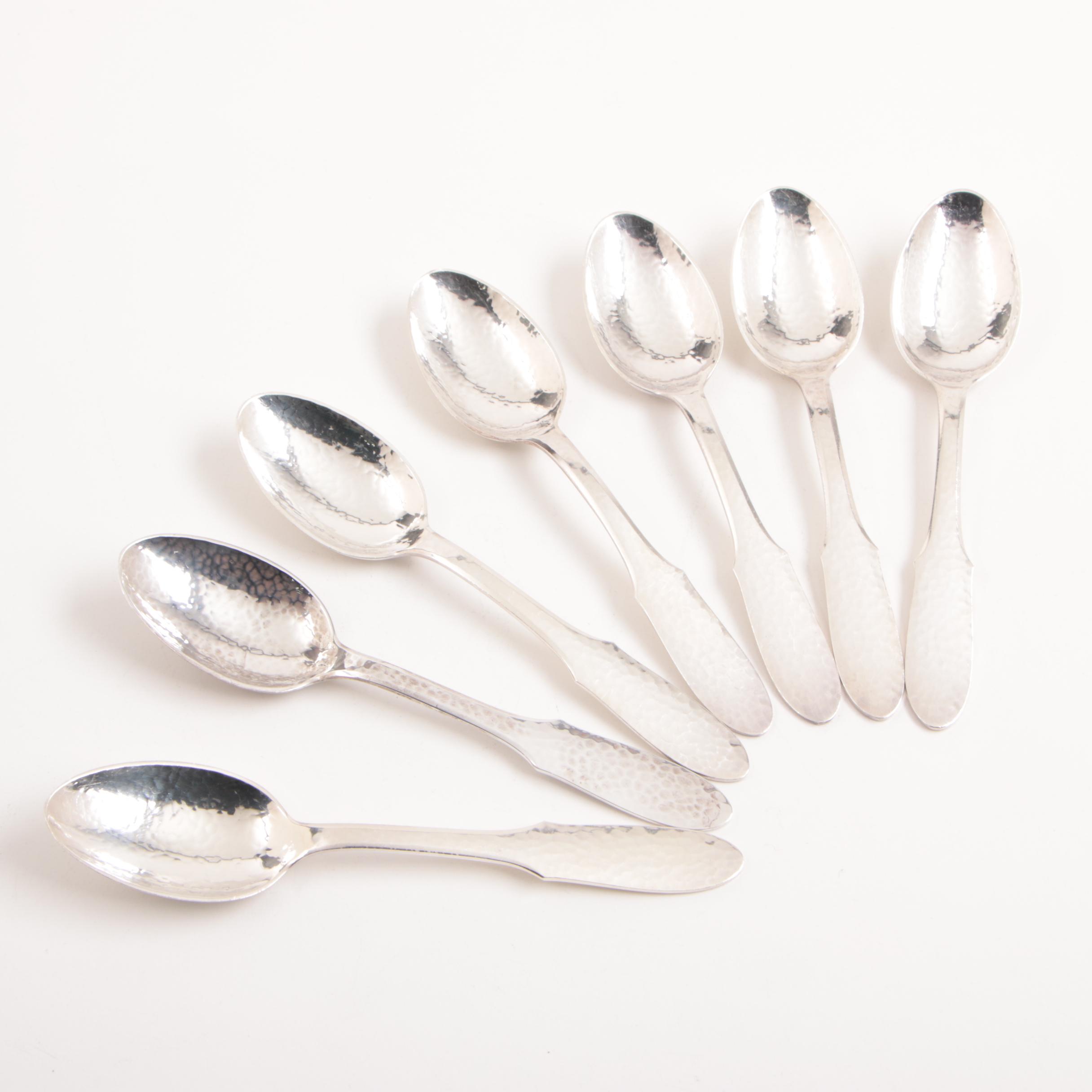 Danish Georg Jensen Silver Plate "Mermaid" Hammered Flatware Set