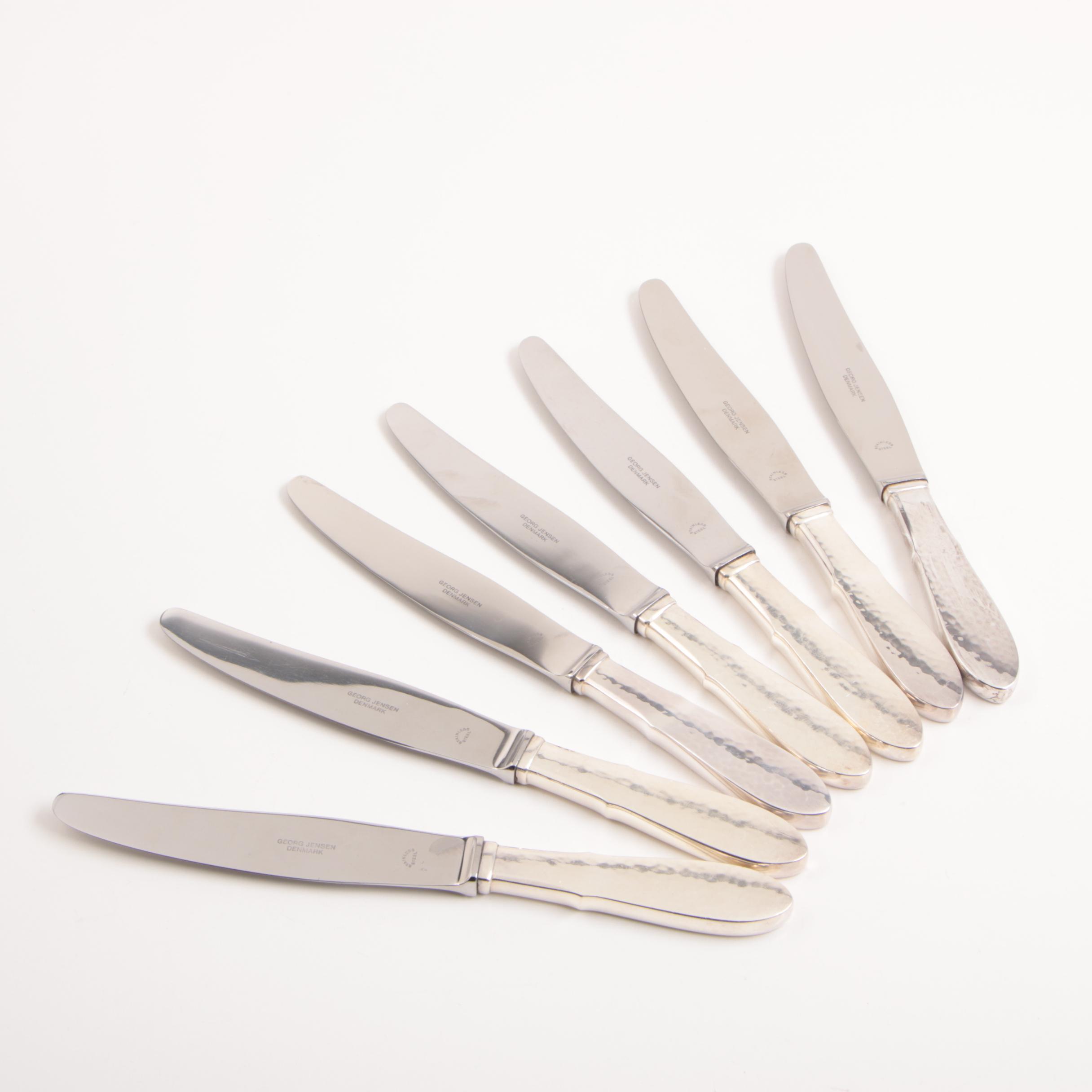 Danish Georg Jensen Silver Plate "Mermaid" Hammered Flatware Set