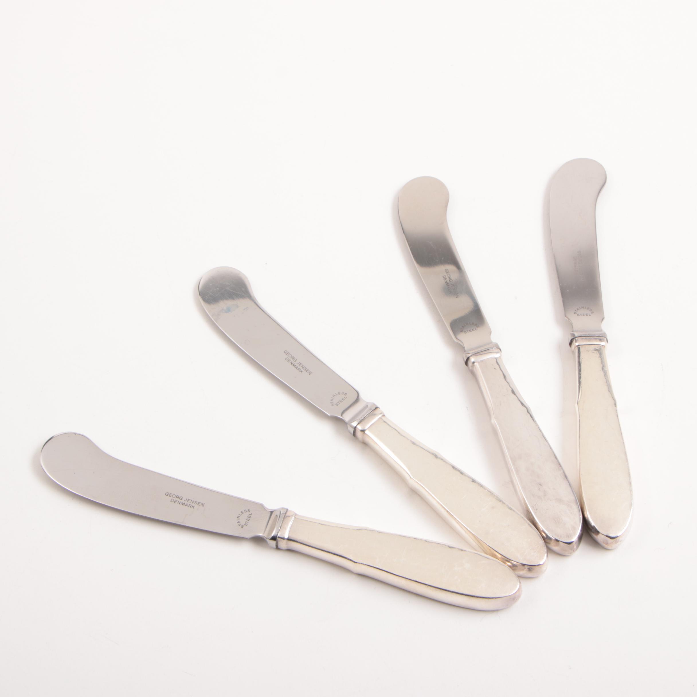 Danish Georg Jensen Silver Plate "Mermaid" Hammered Flatware Set