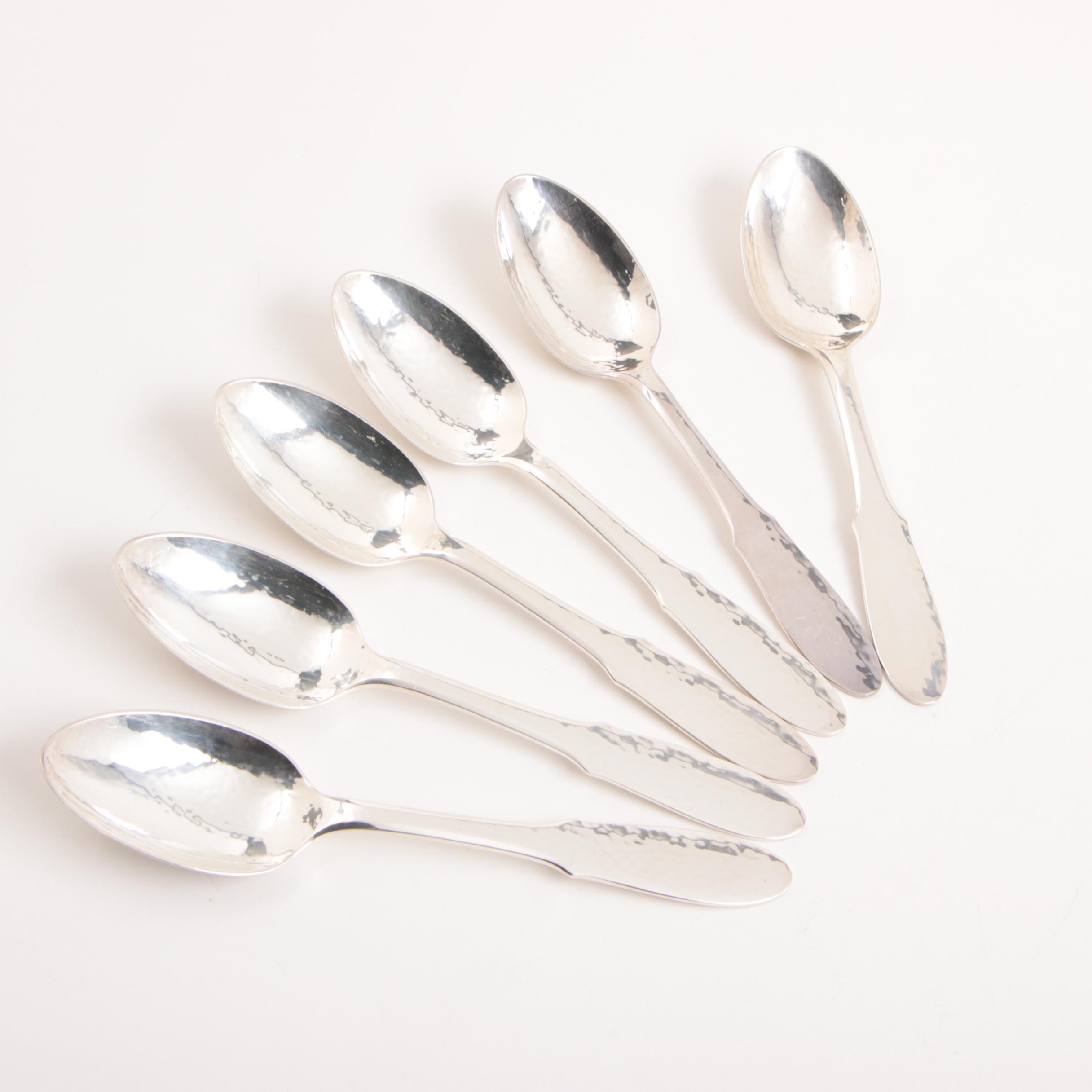 Danish Georg Jensen Silver Plate "Mermaid" Hammered Flatware Set