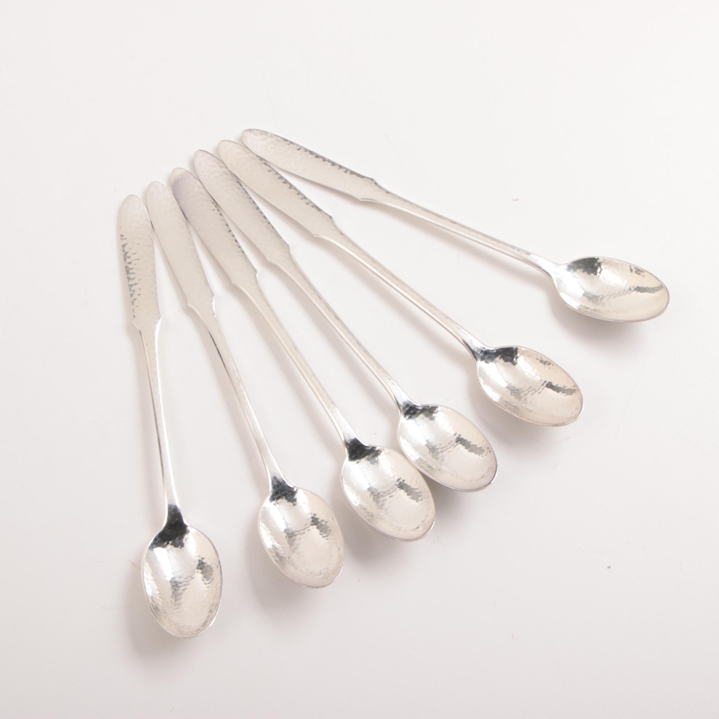 Danish Georg Jensen Silver Plate "Mermaid" Hammered Flatware Set