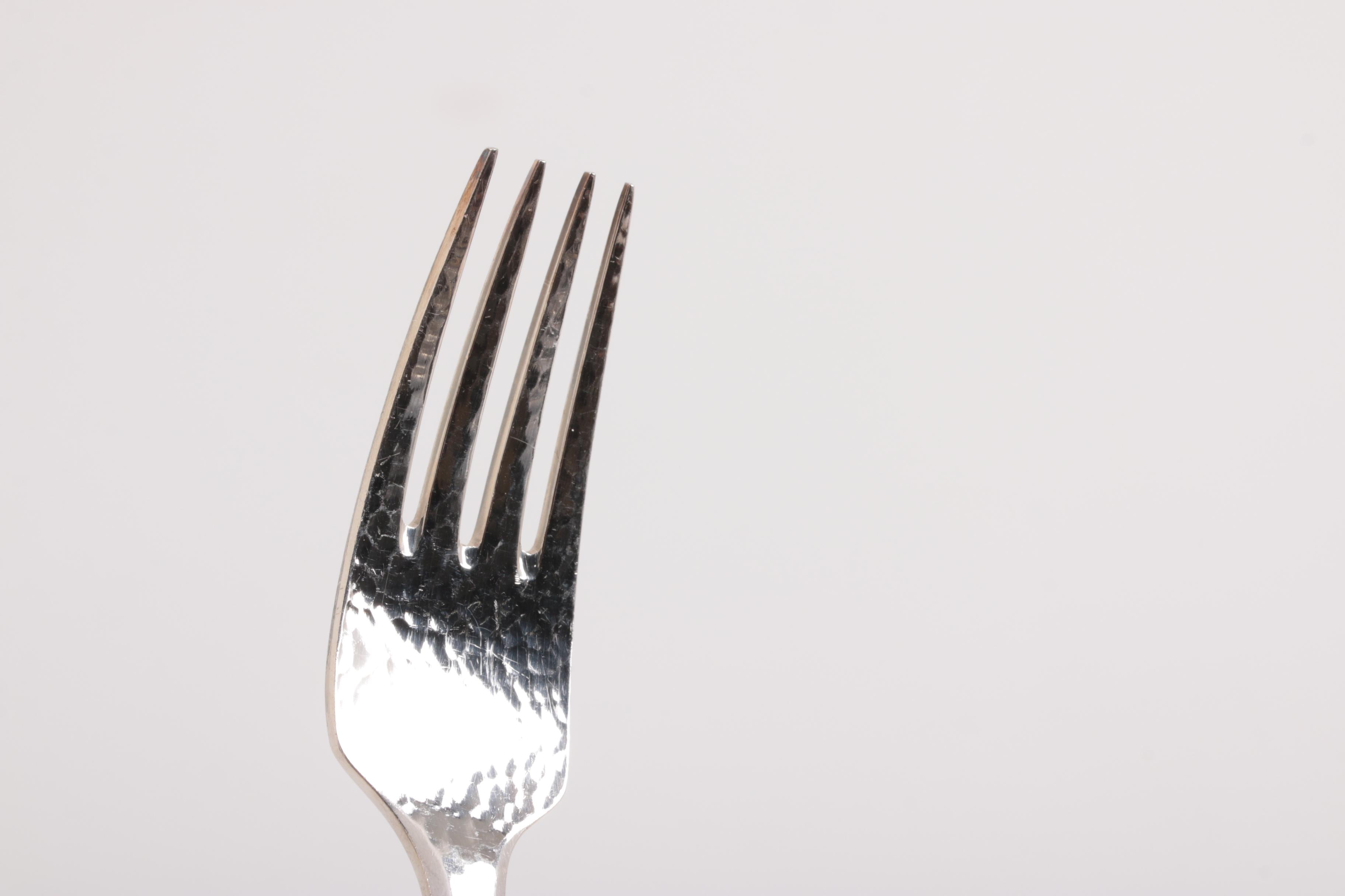 Danish Georg Jensen Silver Plate "Mermaid" Hammered Flatware Set