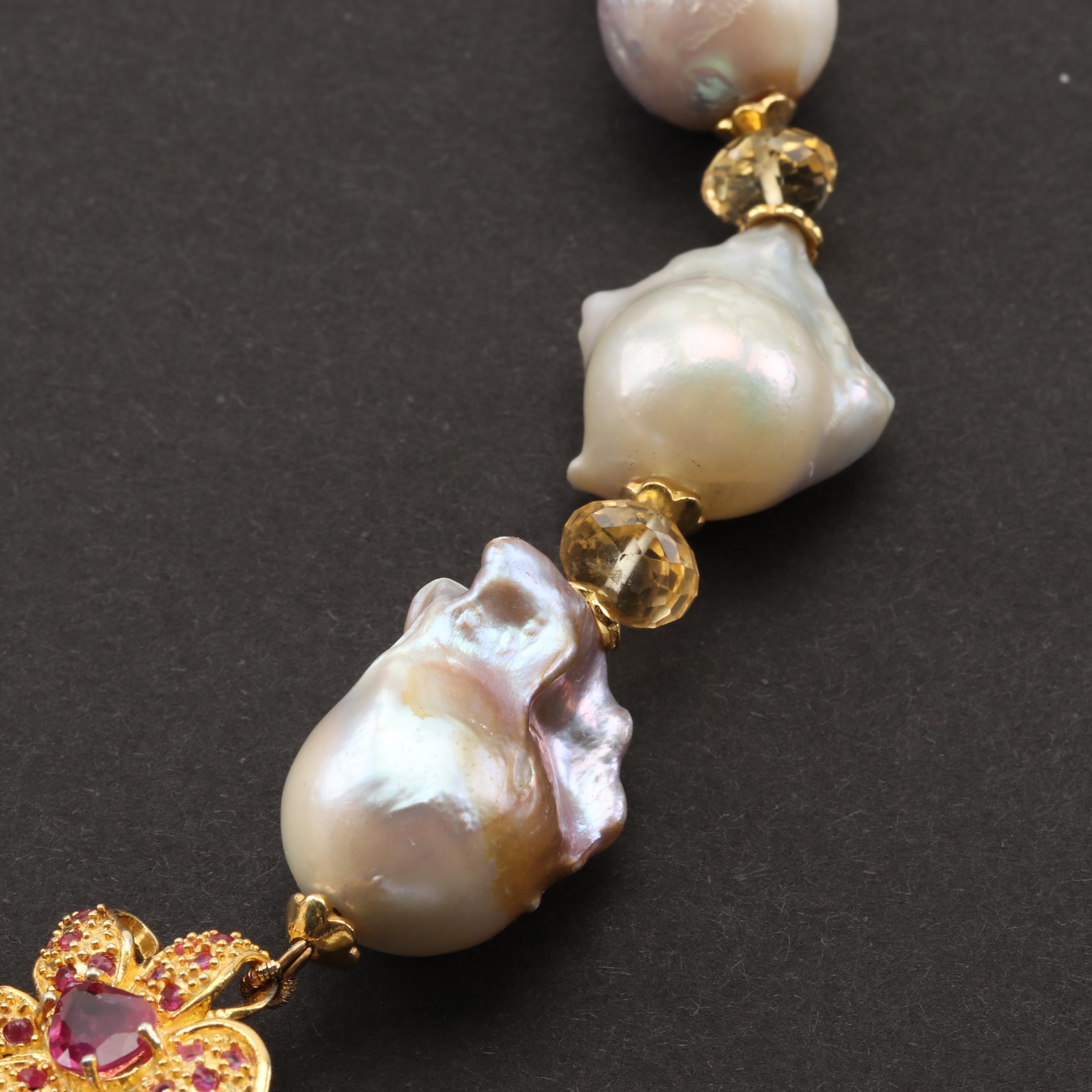 Sterling Silver Freshwater Pearl and Multi-Gemstone Necklace