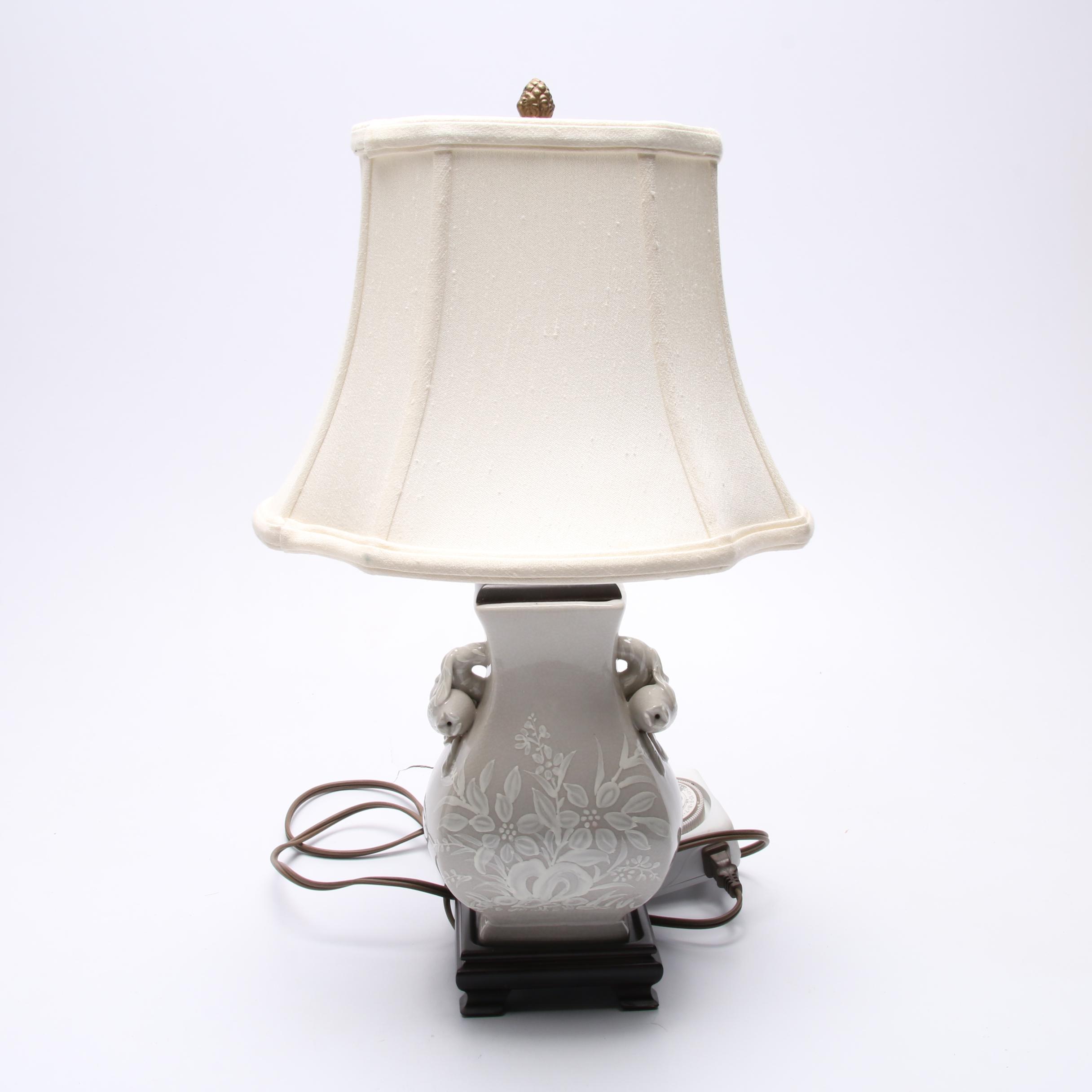 Ceramic Urn Form Table Lamp and Indian Leaf Tray