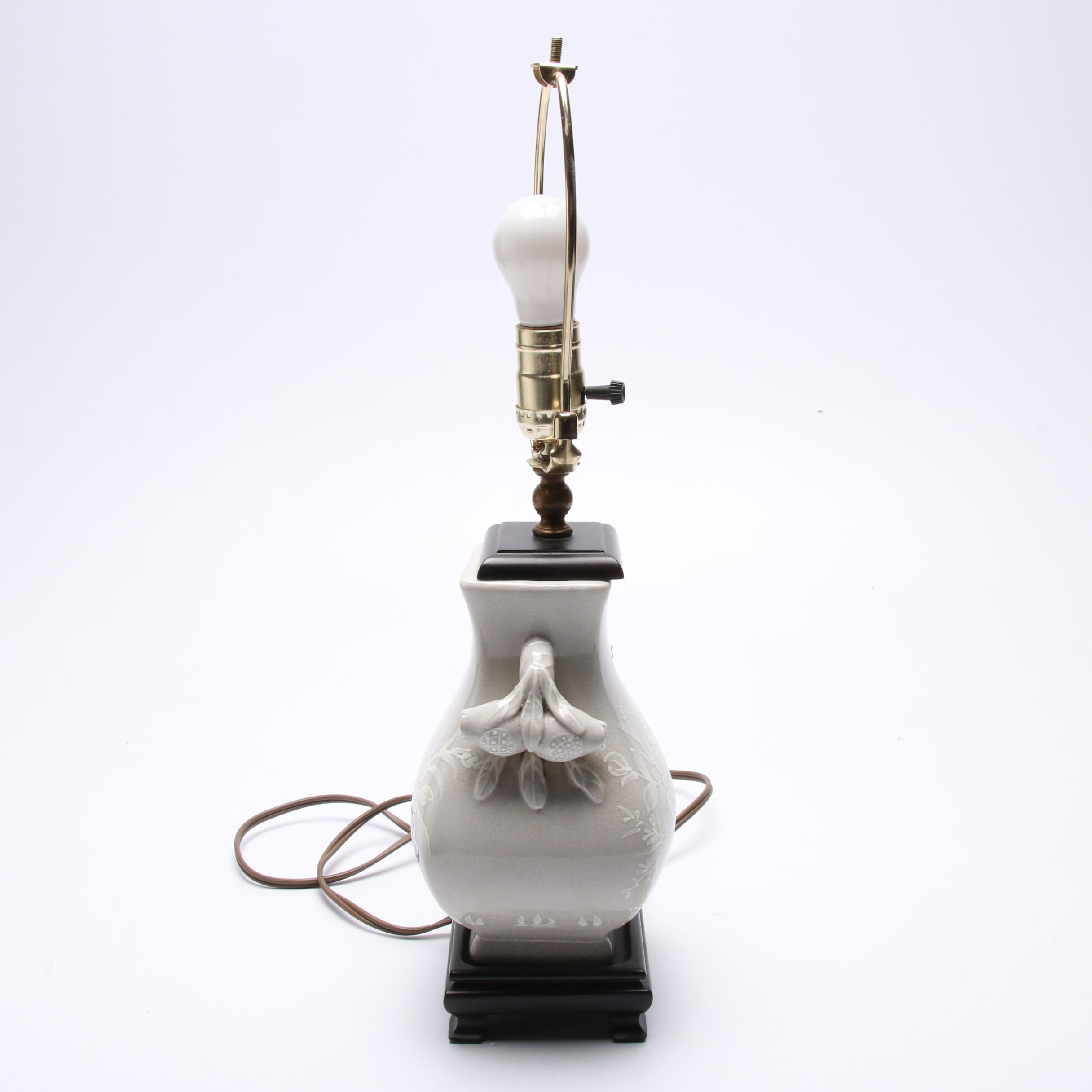 Ceramic Urn Form Table Lamp and Indian Leaf Tray