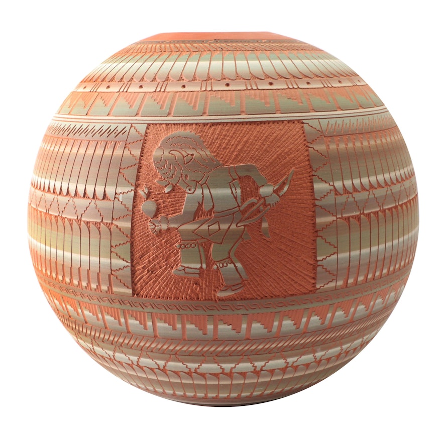 Billy Dennison Navajo Carved Earthenware Seed Pot