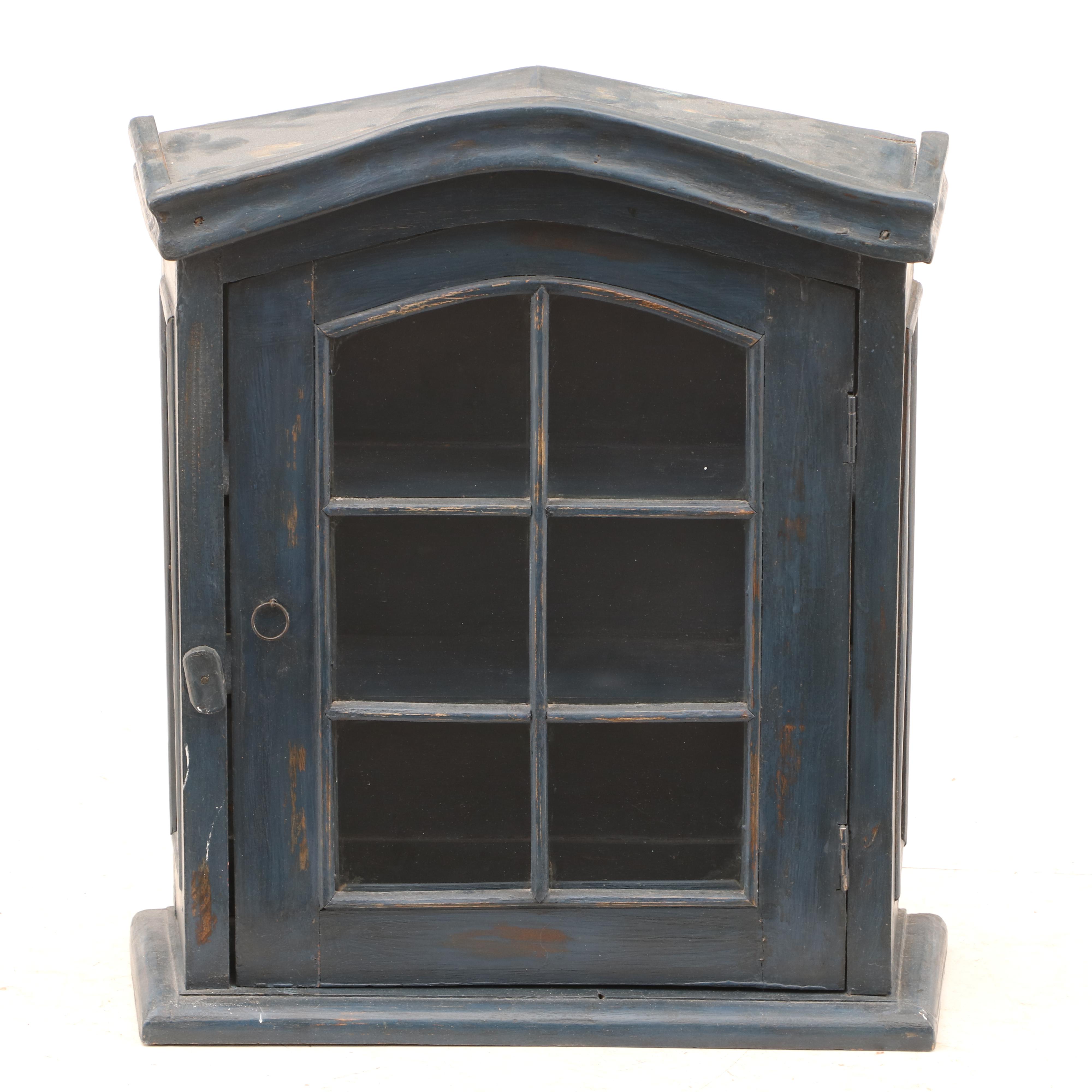 Rustic Style Painted Wall Mount Display Cabinet, 21st Century