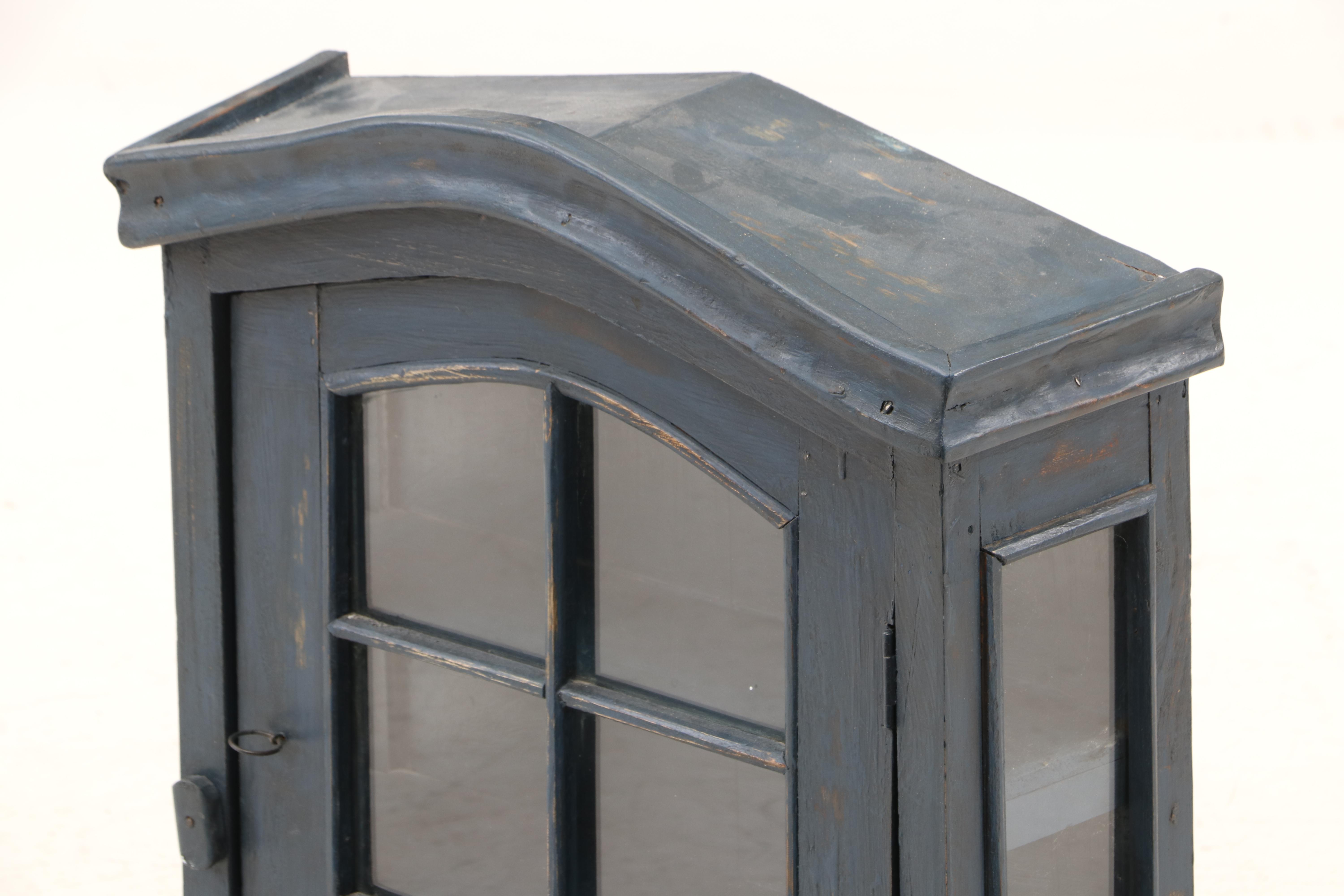 Rustic Style Painted Wall Mount Display Cabinet, 21st Century