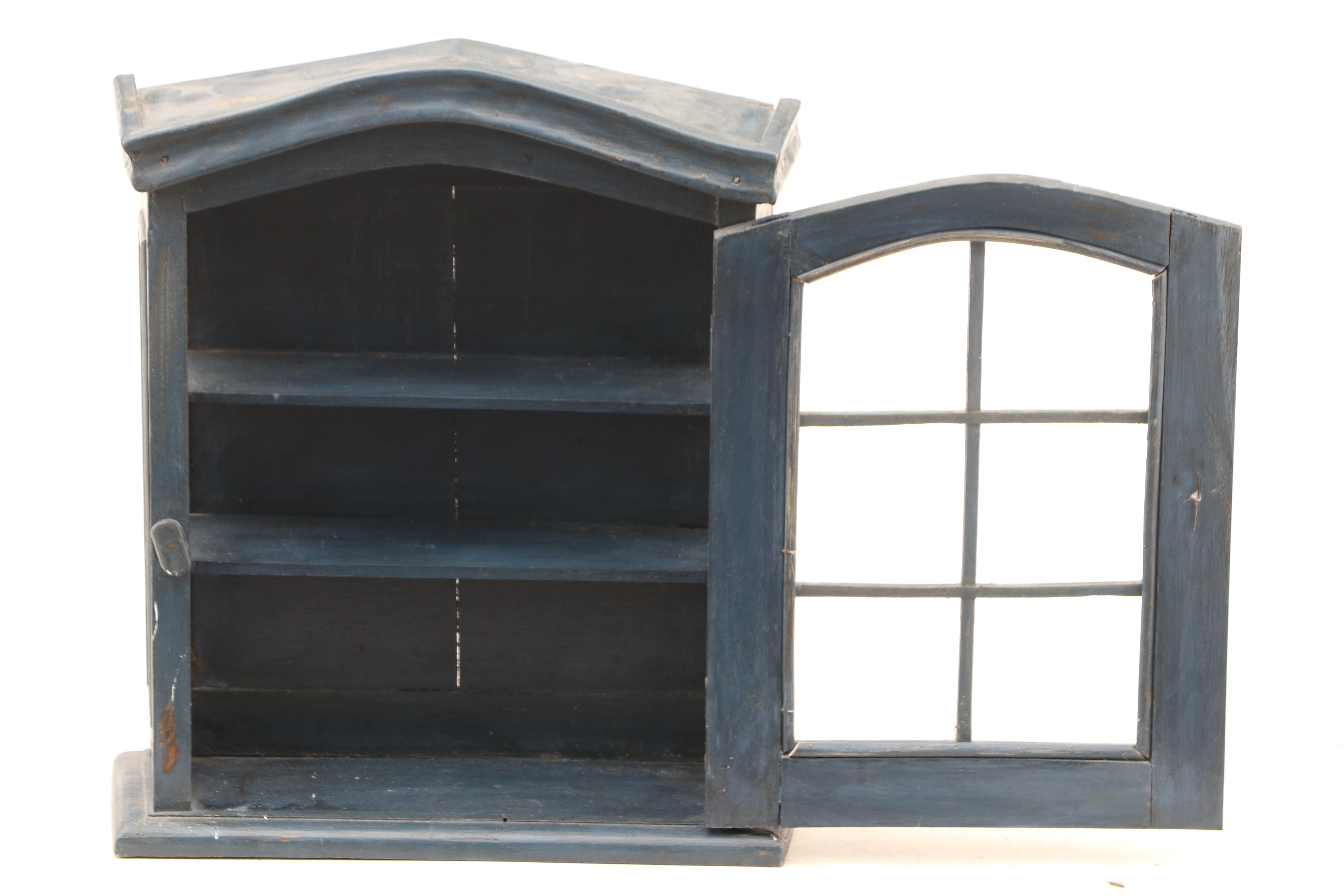 Rustic Style Painted Wall Mount Display Cabinet, 21st Century