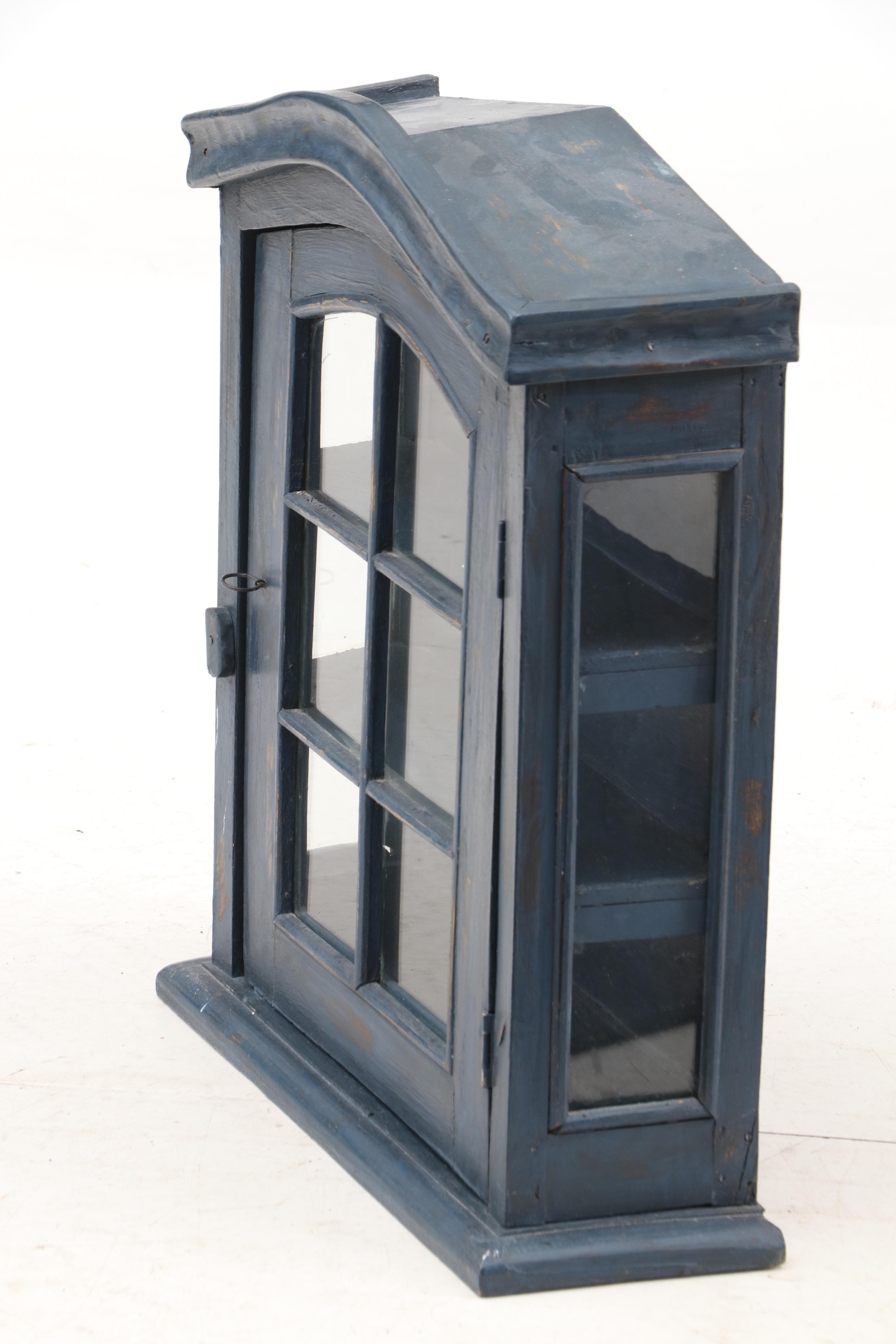 Rustic Style Painted Wall Mount Display Cabinet, 21st Century