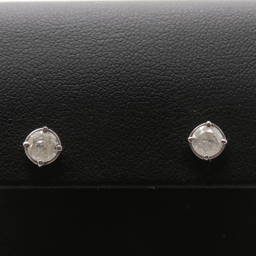 14K White Gold Diamond Stud Earrings