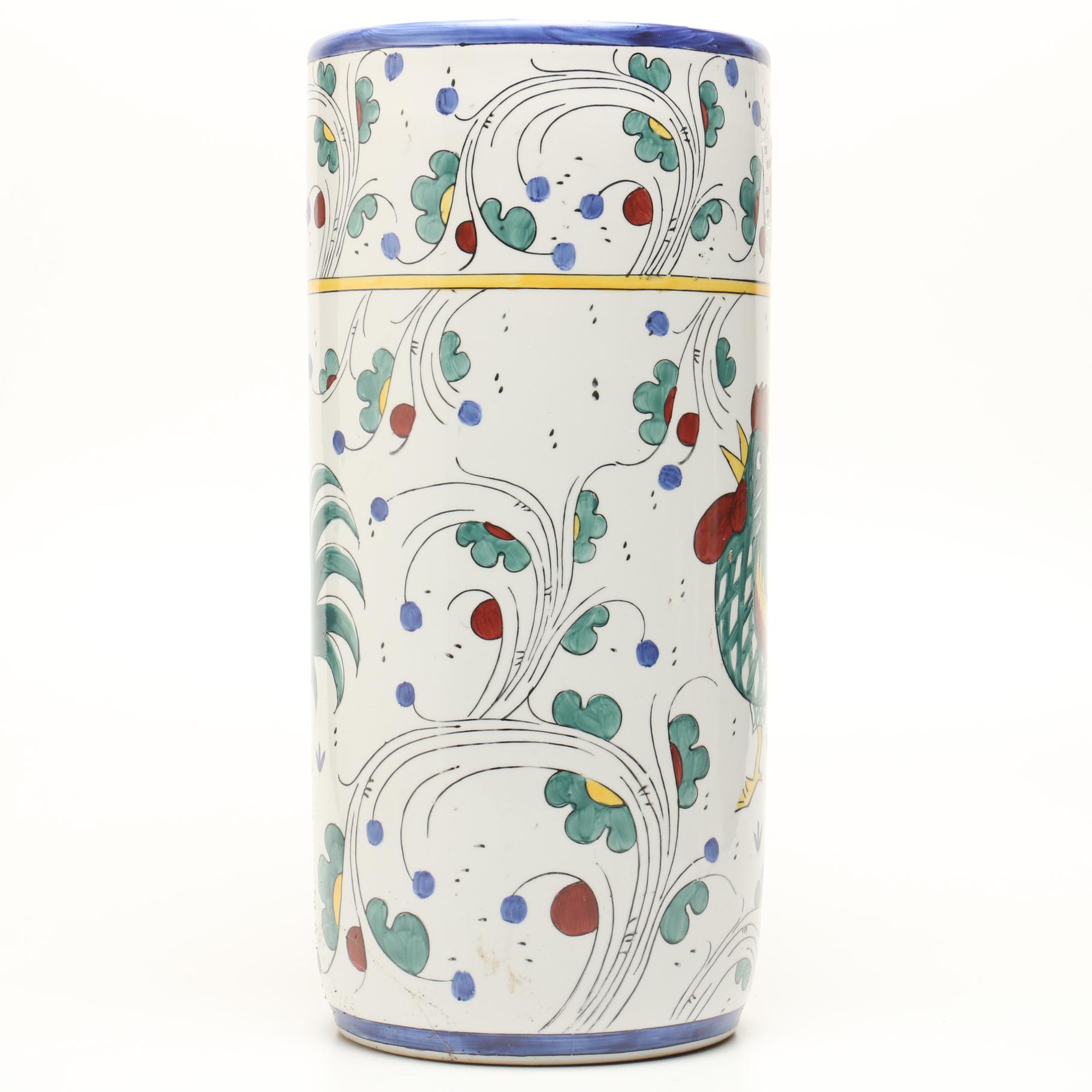 Chinese Rooster Motif Ceramic Umbrella Stand