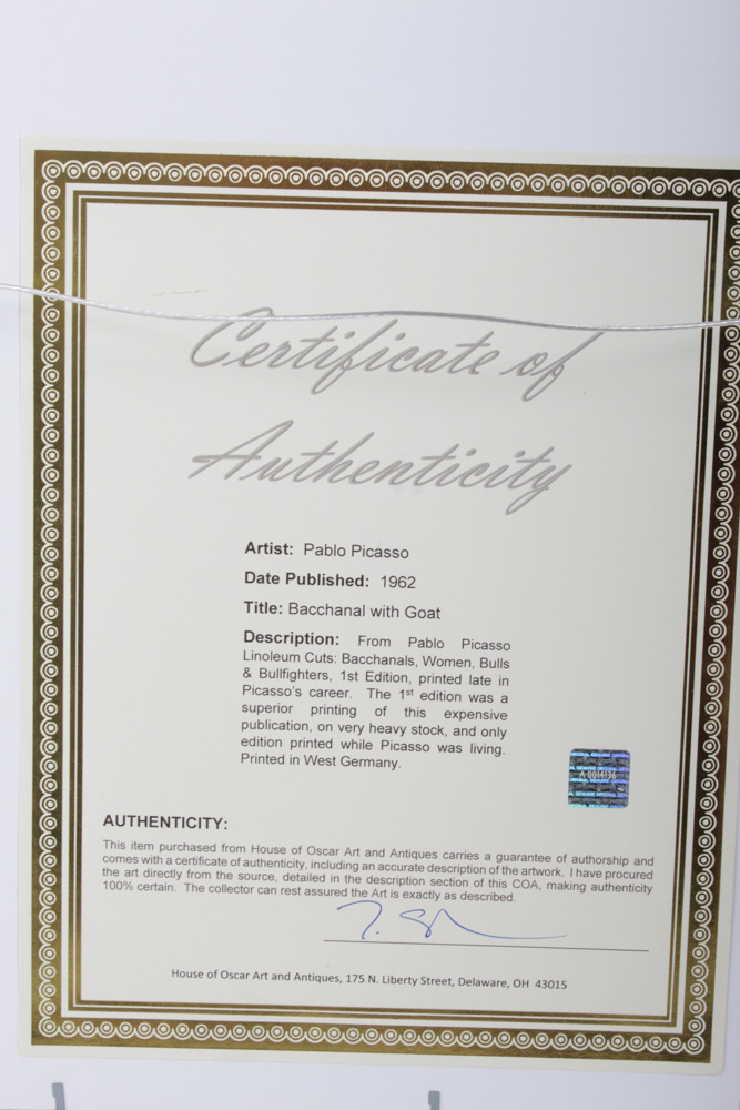 Pablo Picasso Color Linocut "Bacchanal with Goat"