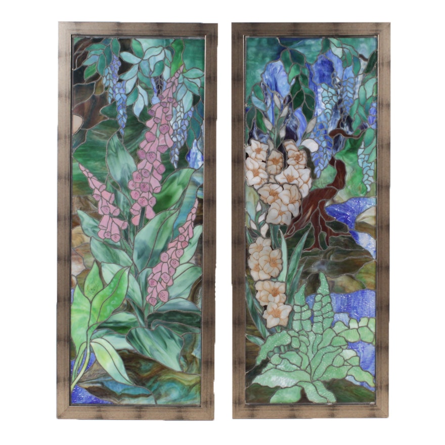 Stained and Painted Glass Floral Panels with Elves