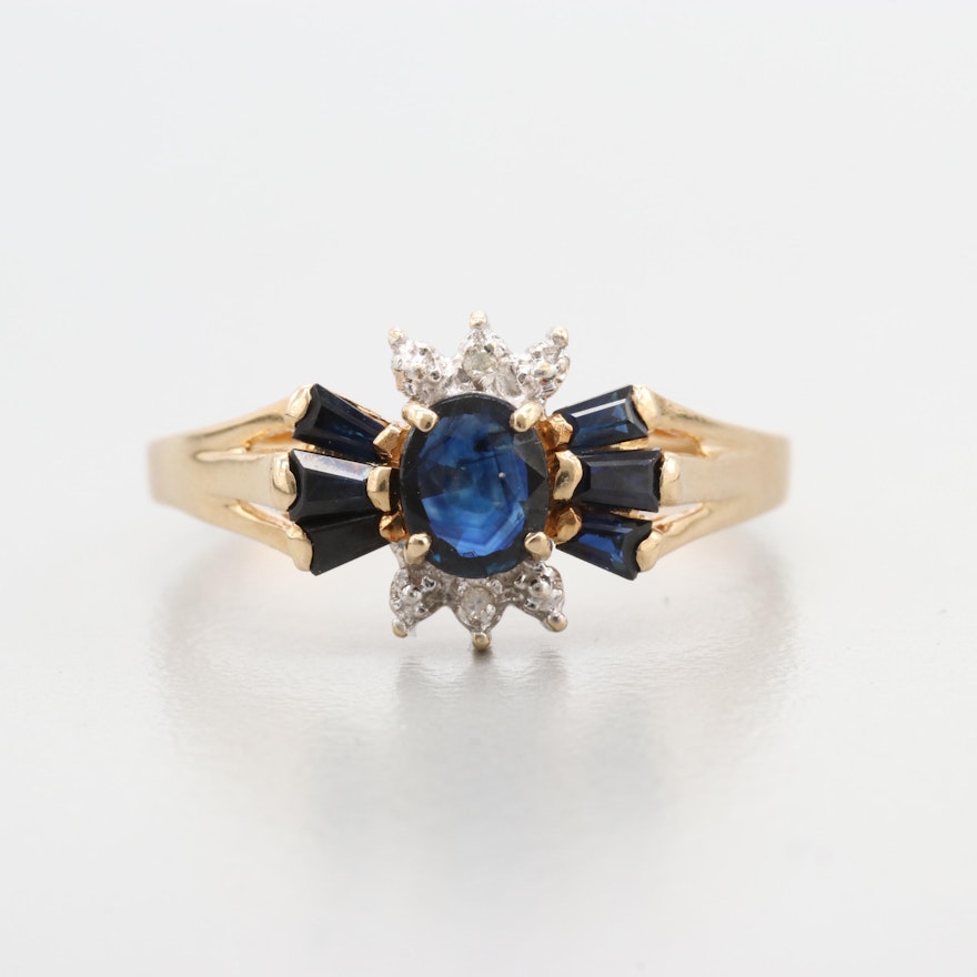 14K Yellow Gold Sapphire and Diamond Ring