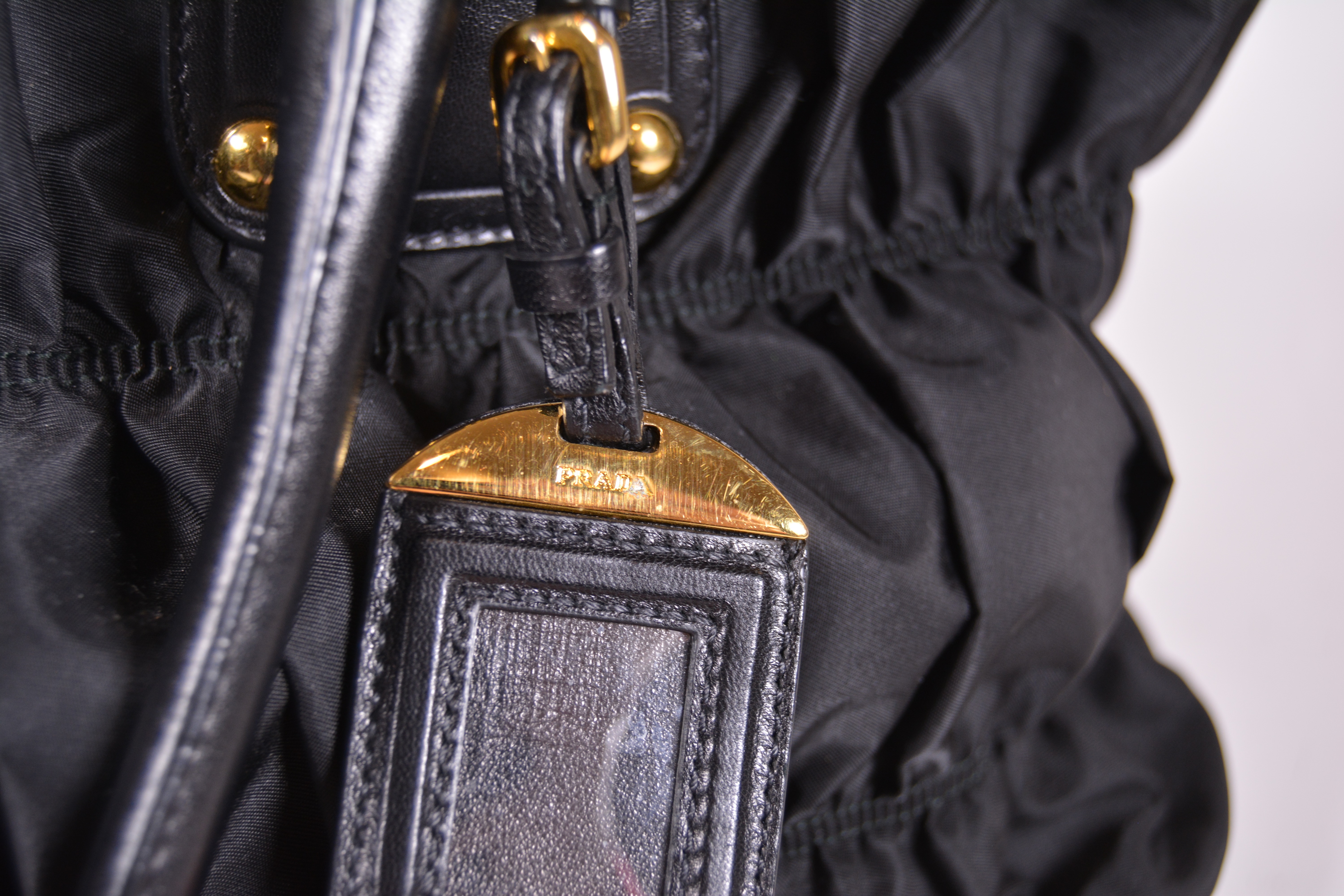 Prada Black Ruched Nylon and Leather Tote