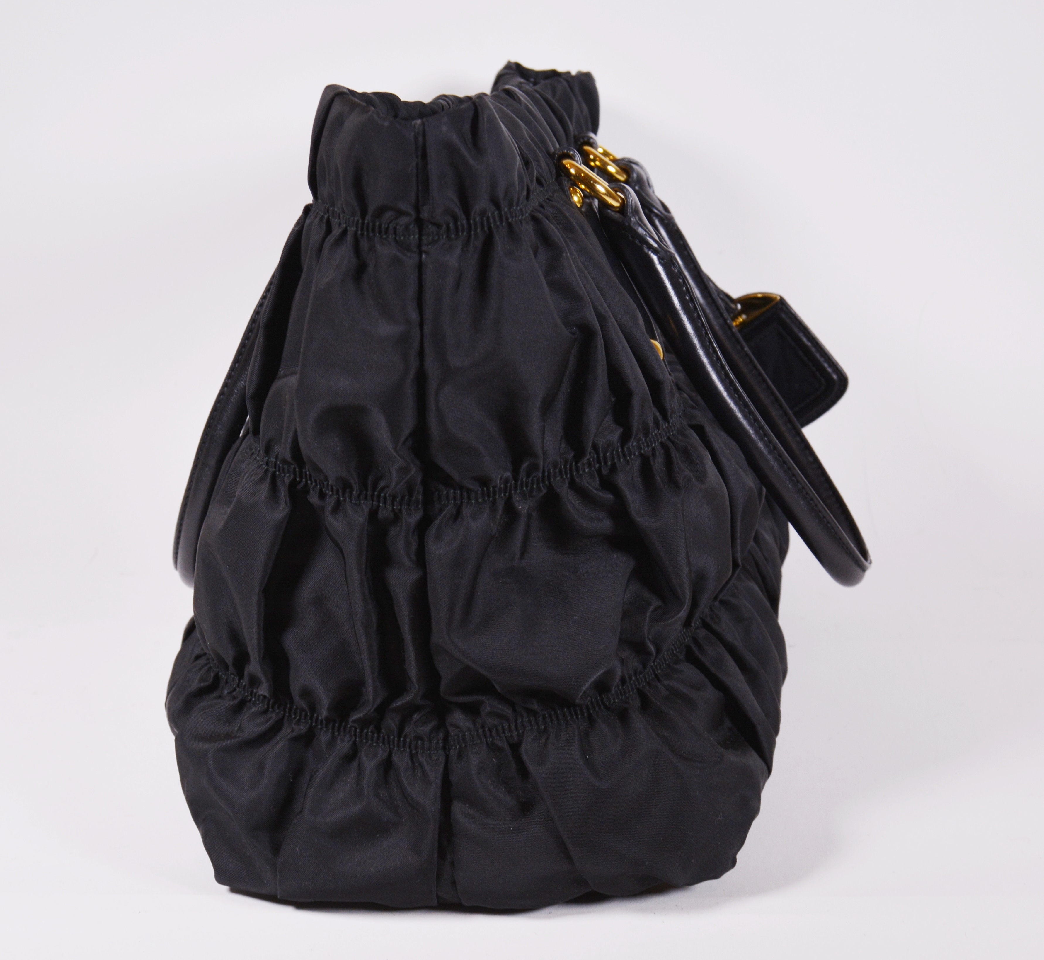 Prada Black Ruched Nylon and Leather Tote