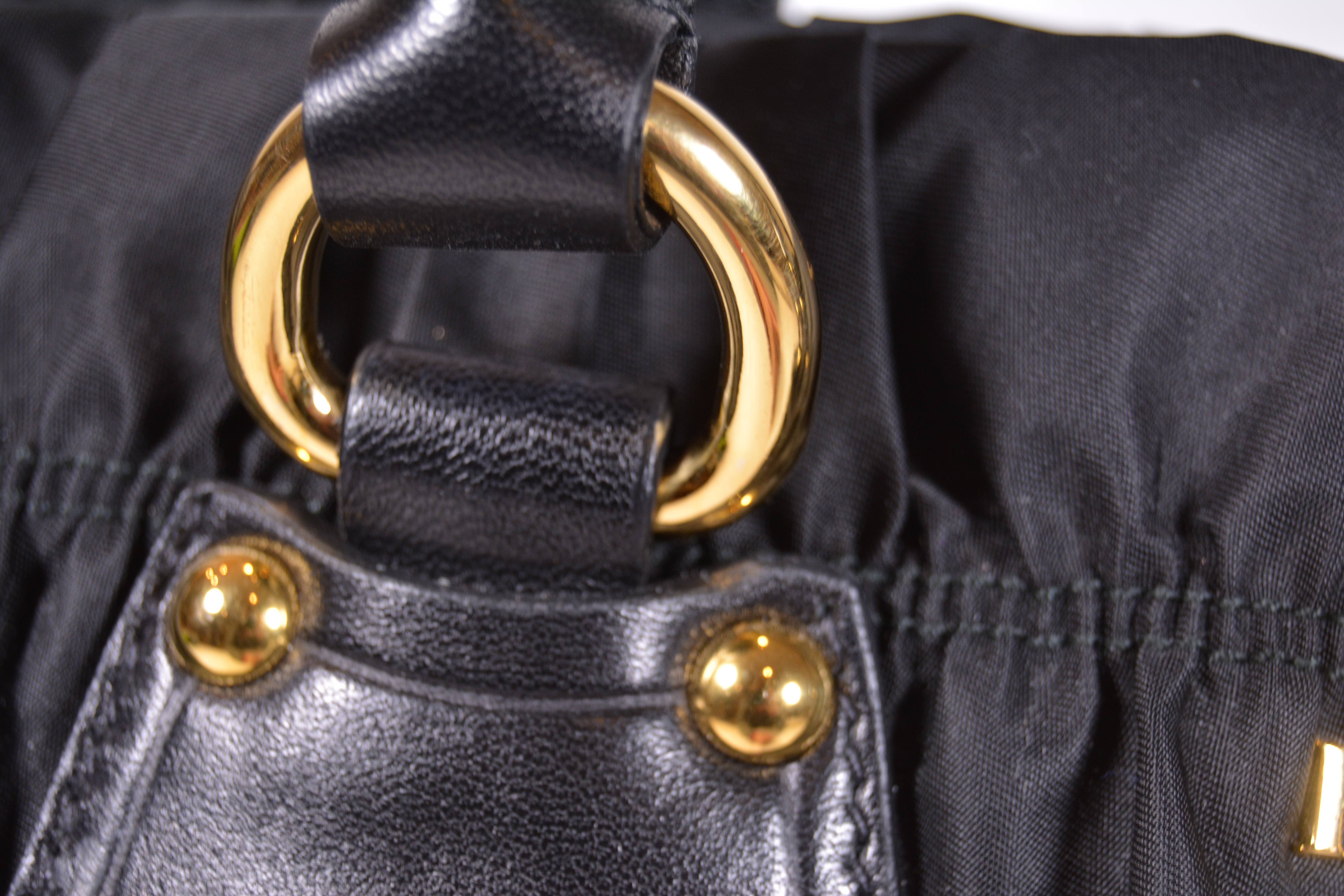 Prada Black Ruched Nylon and Leather Tote