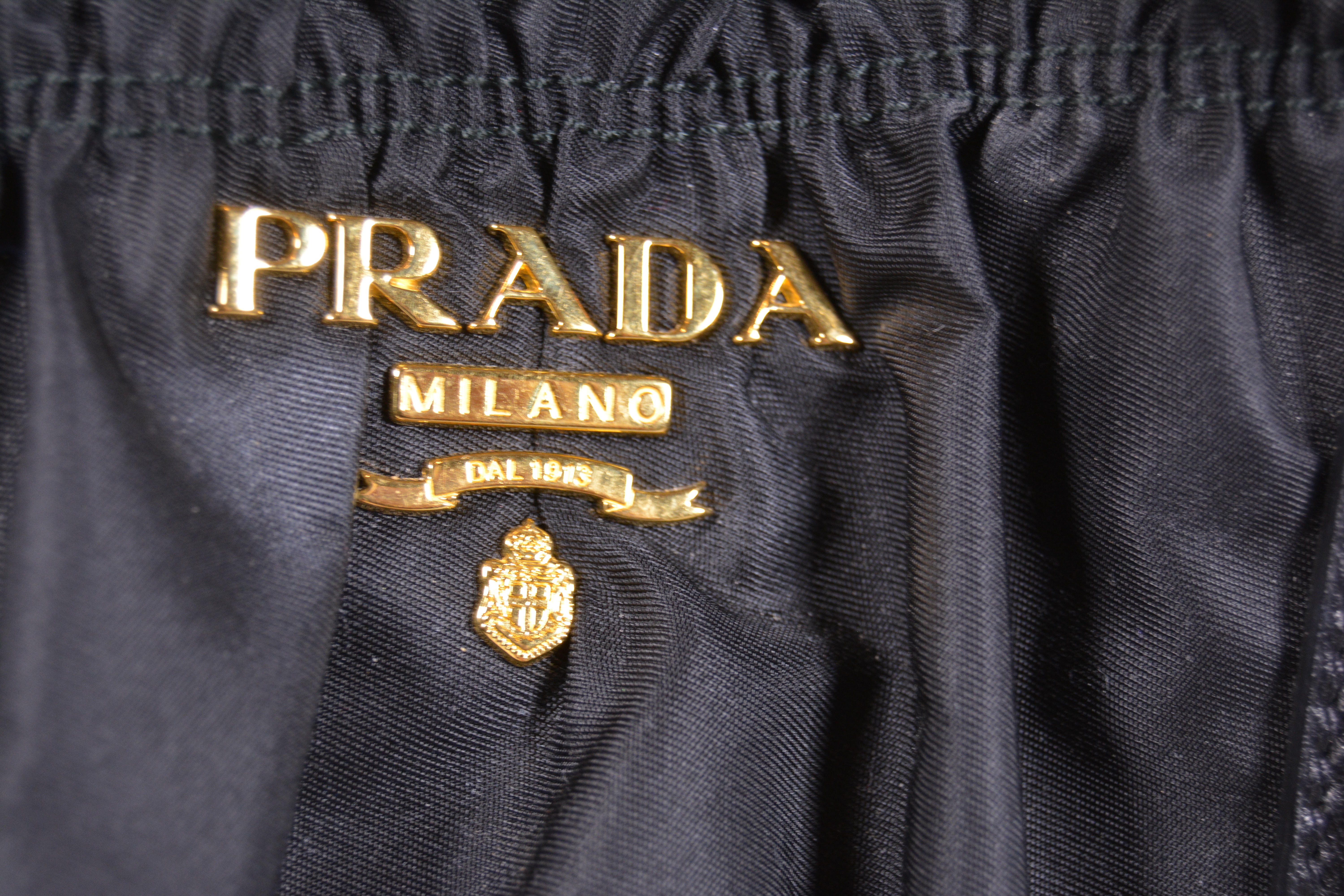 Prada Black Ruched Nylon and Leather Tote