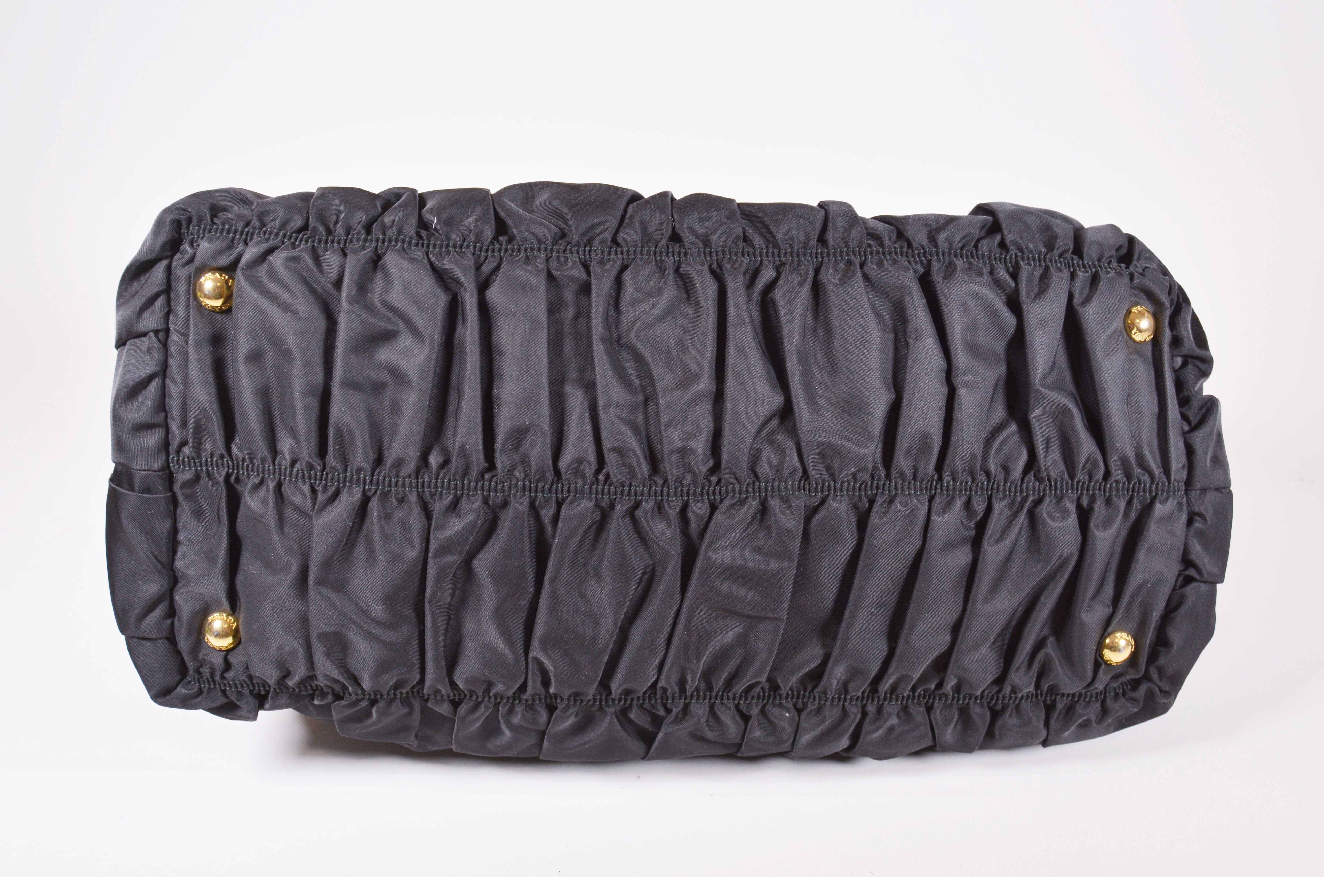 Prada Black Ruched Nylon and Leather Tote