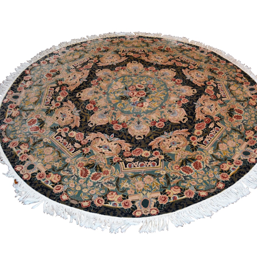 Hand-Knotted Pakistan Round Wool Area Rug