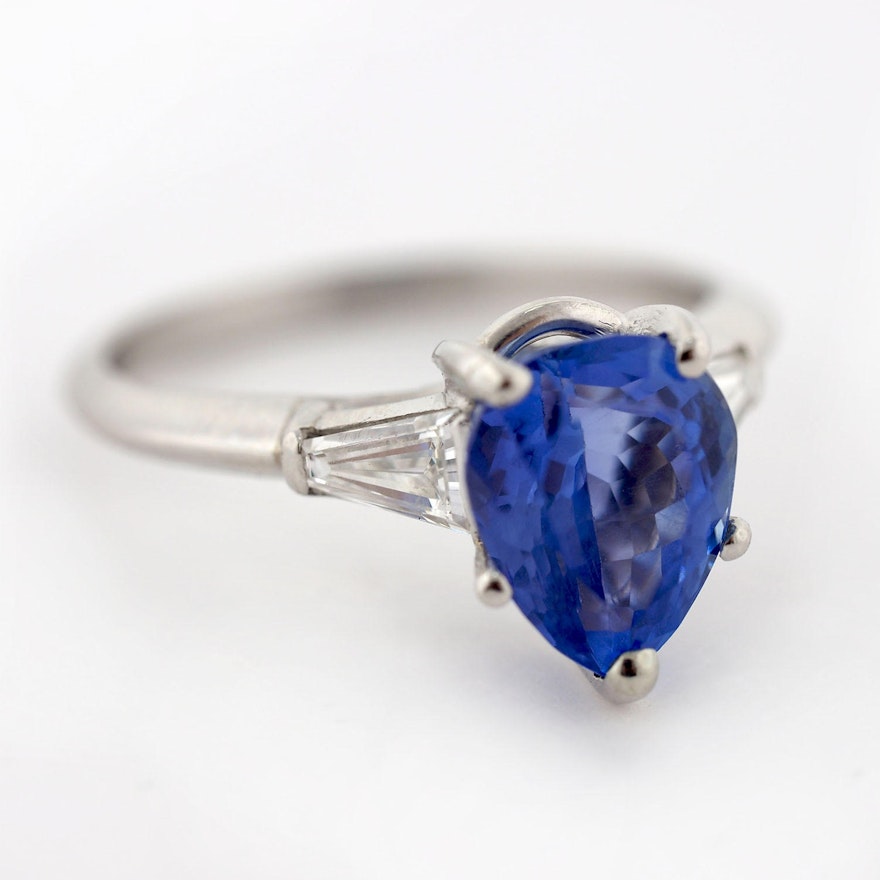 Platinum 2.85 CT Tanzanite and Diamond Ring