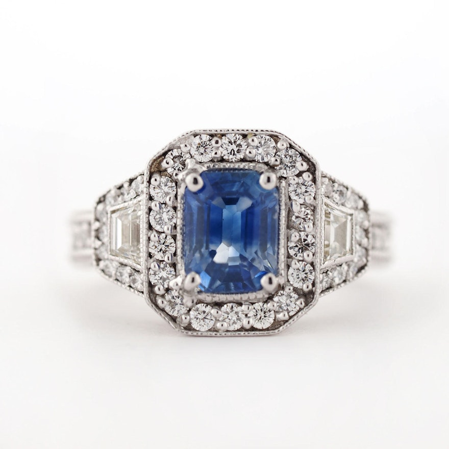 18K White Gold 1.95 CT Sapphire and 2.10 CTW Diamond Ring