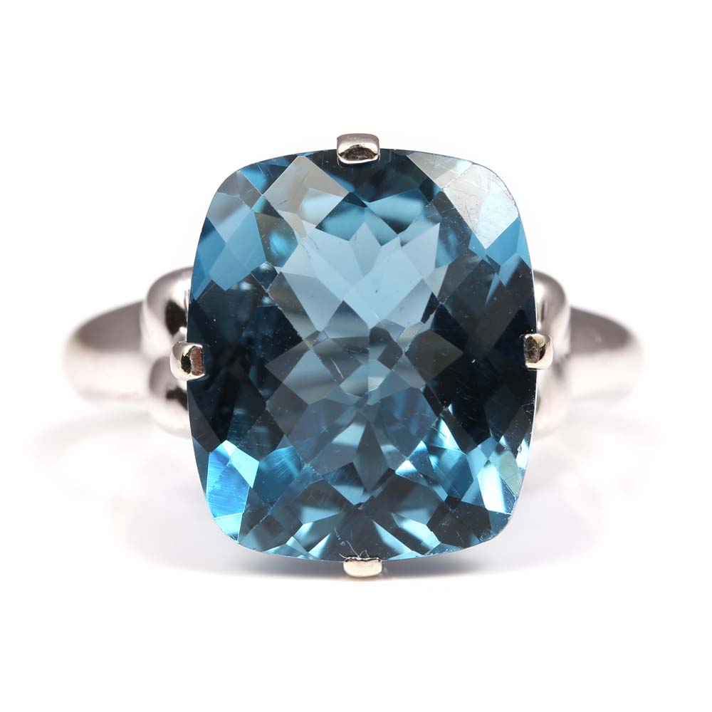 Clyde Duneier 14K White Gold 11.07 CT Blue Topaz Ring