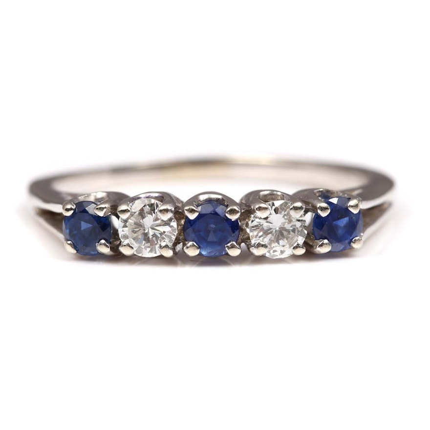 14K White Gold Sapphire and Diamond Ring