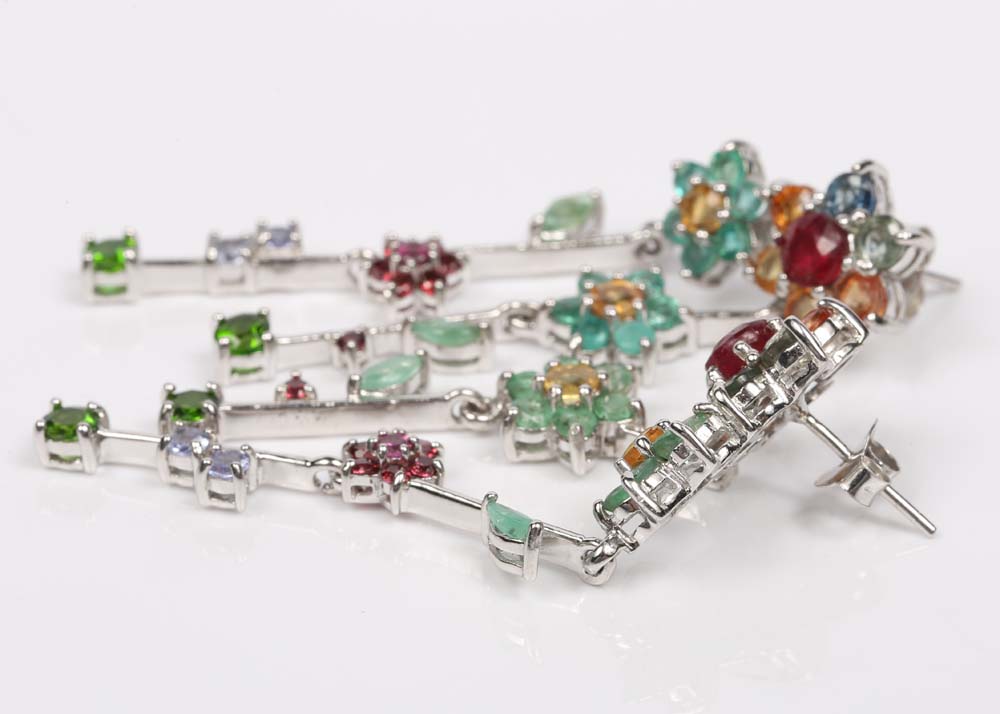 Sterling Silver 3.84 Sapphire and Multi-Gemstone Dangle Earrings