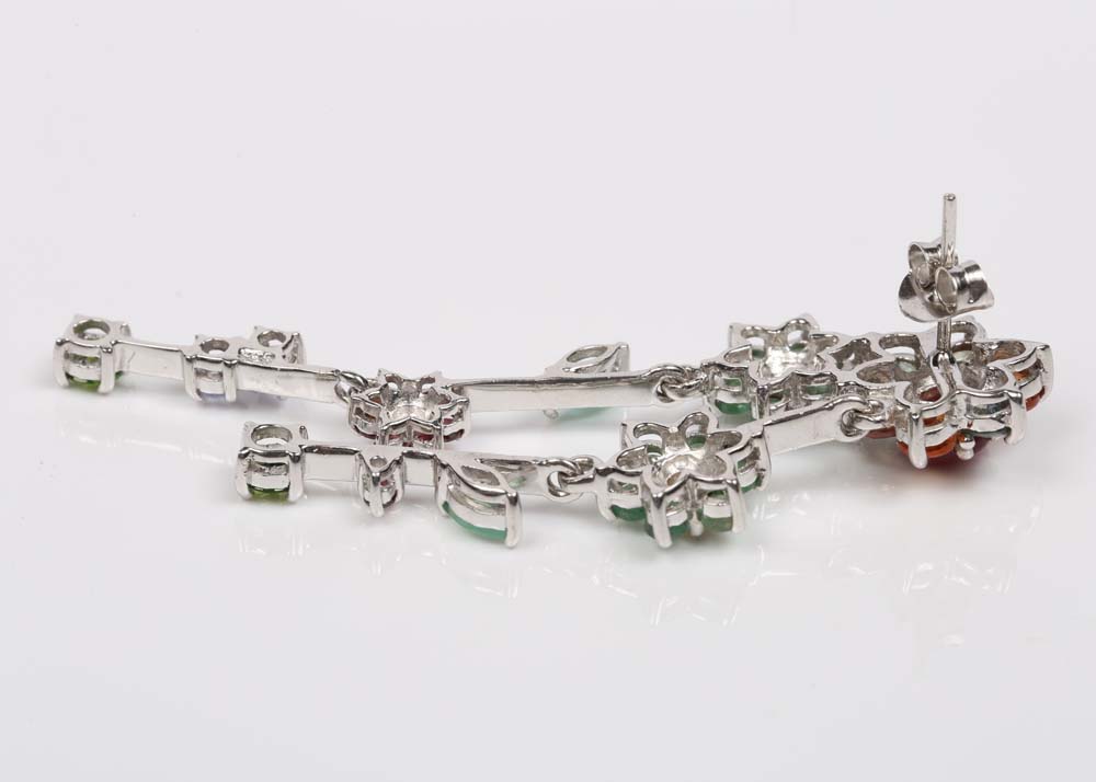 Sterling Silver 3.84 Sapphire and Multi-Gemstone Dangle Earrings