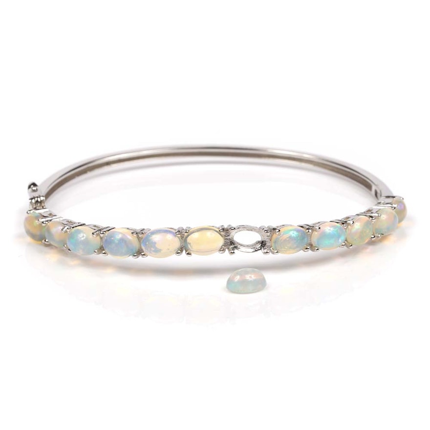 Sterling Silver 9.00 CTW Opal Bangle Bracelet