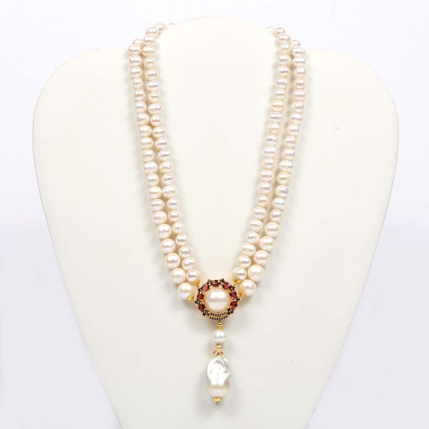 Sterling Silver Freshwater Pearl and Multi-Gemstone Necklace