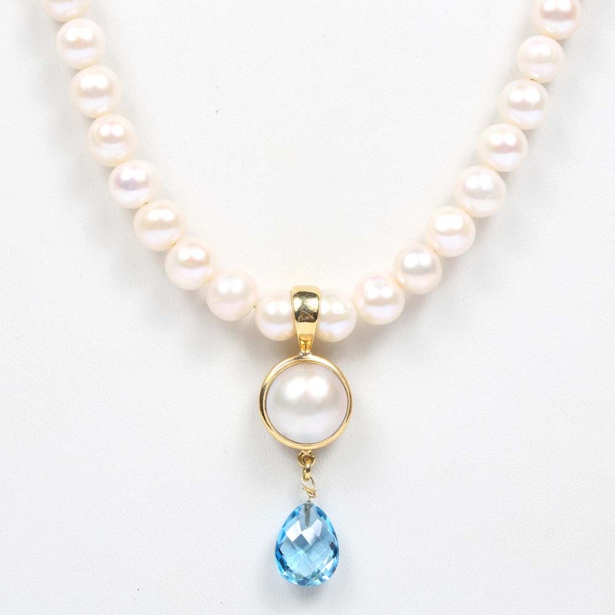 Sterling Silver 3.50 CT Blue Topaz and  Freshwater Pearl Necklace