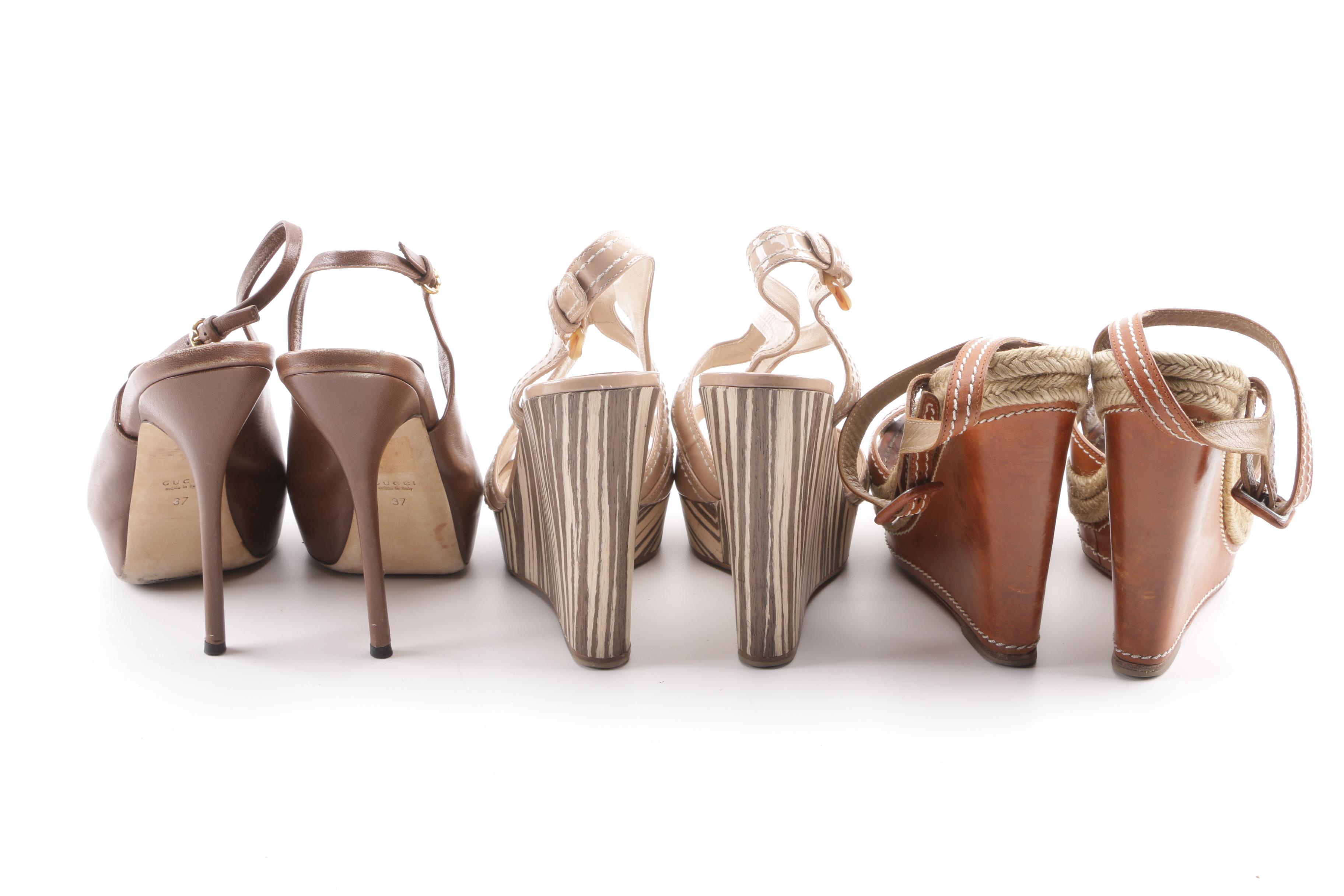 Christian Louboutin and Prada Wedge Sandals with Gucci Platform Slingback Heels