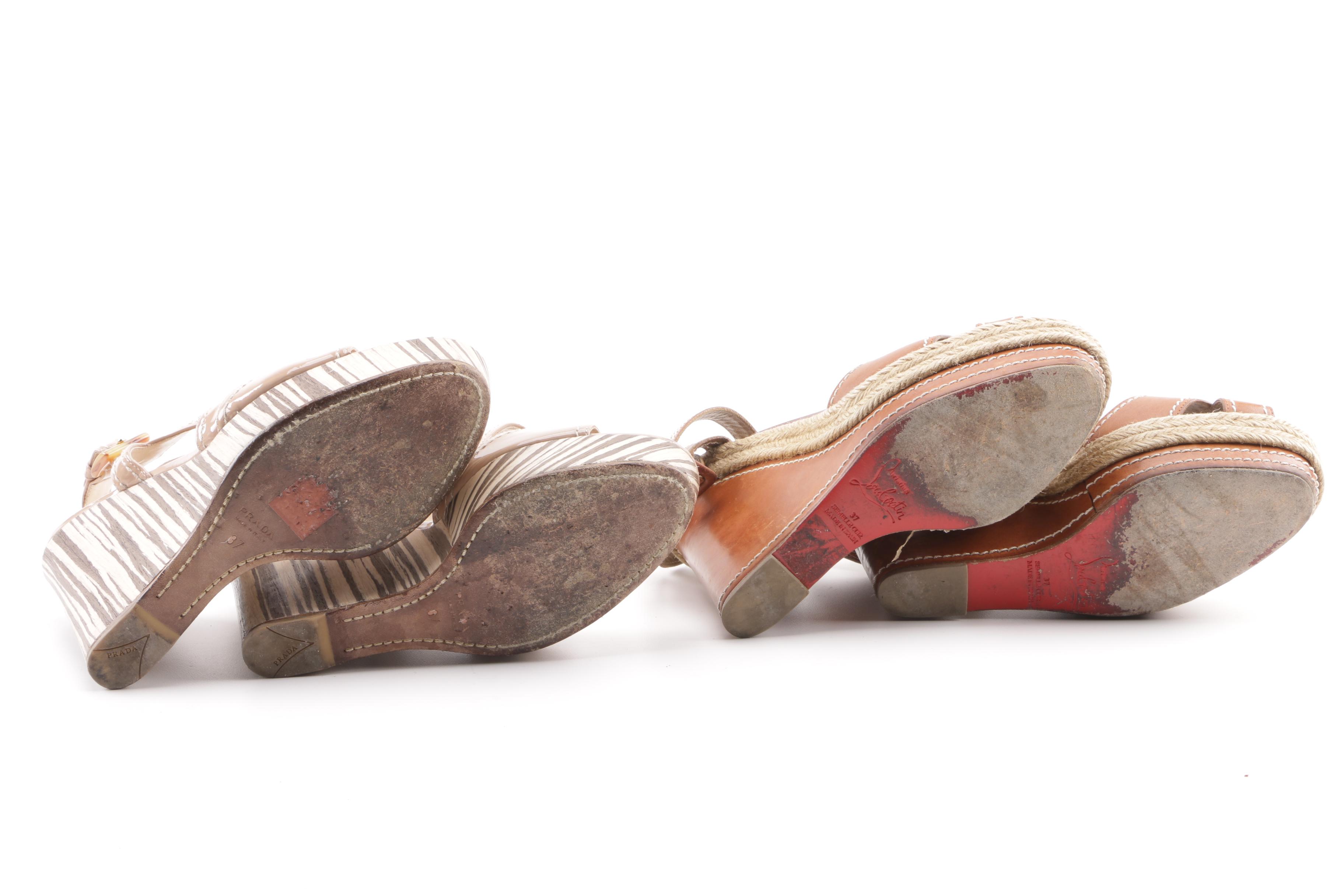 Christian Louboutin and Prada Wedge Sandals with Gucci Platform Slingback Heels