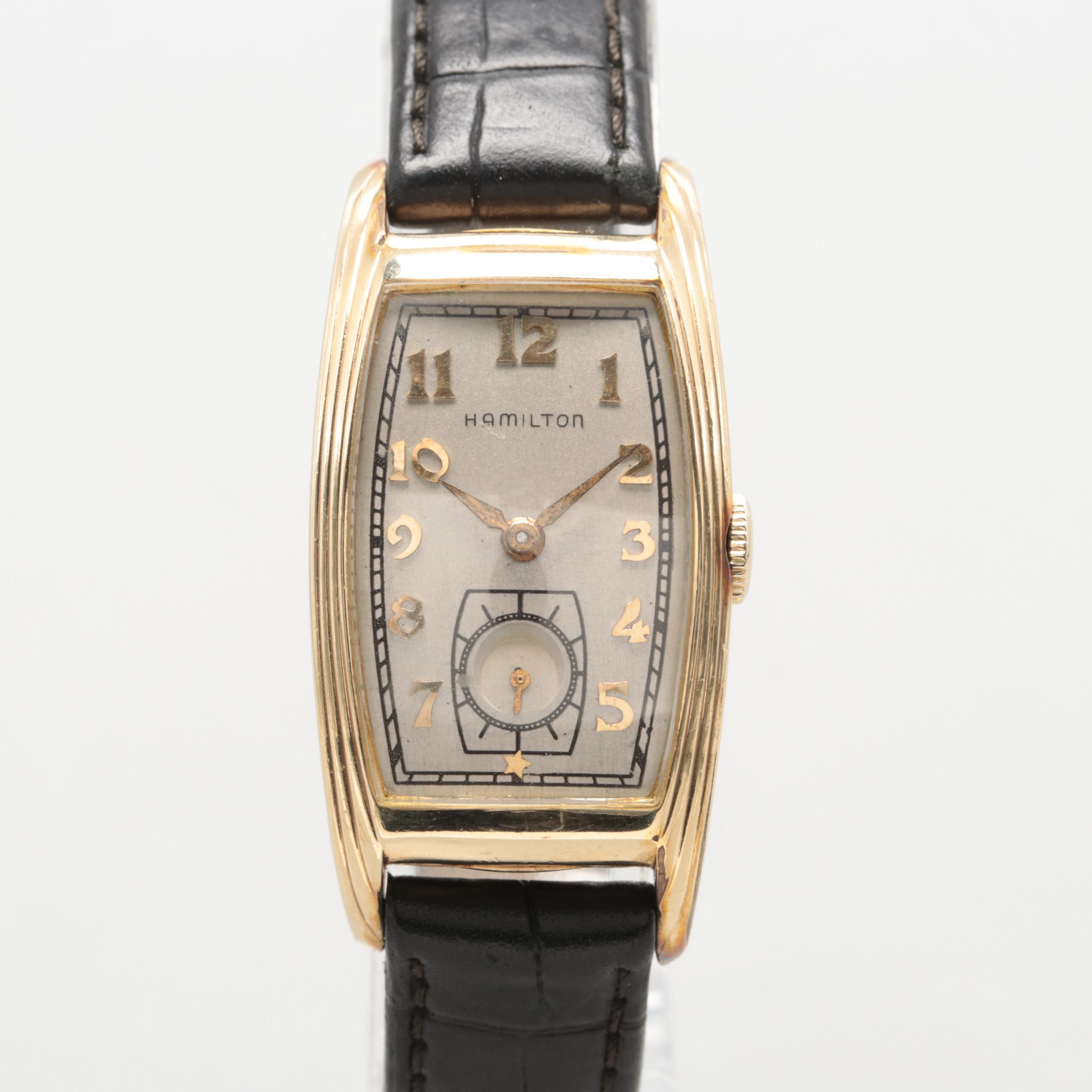 Hamilton Linwood 14K Gold Filled Tank Style Curved Case Watch, 1940