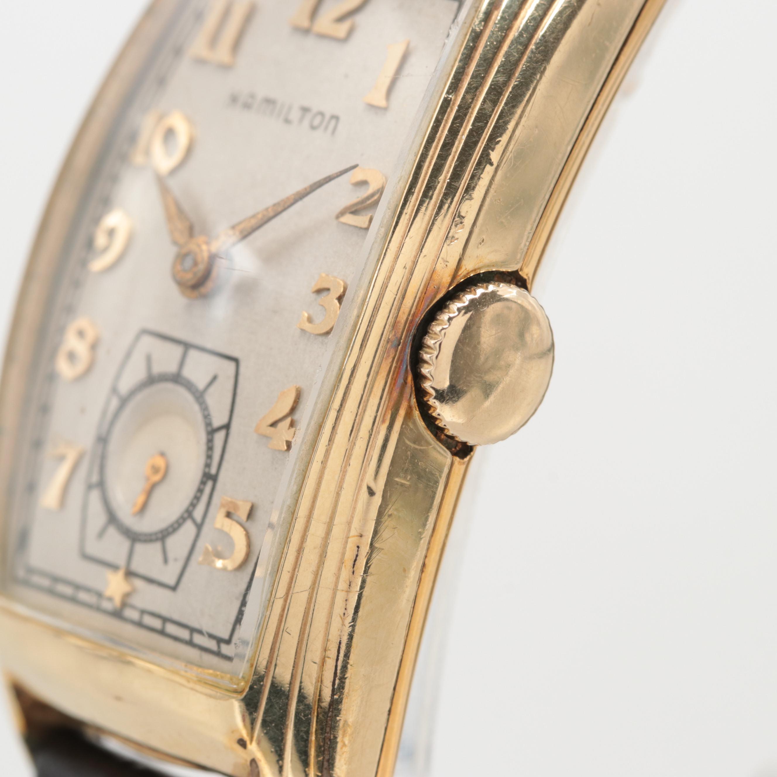 Hamilton Linwood 14K Gold Filled Tank Style Curved Case Watch, 1940