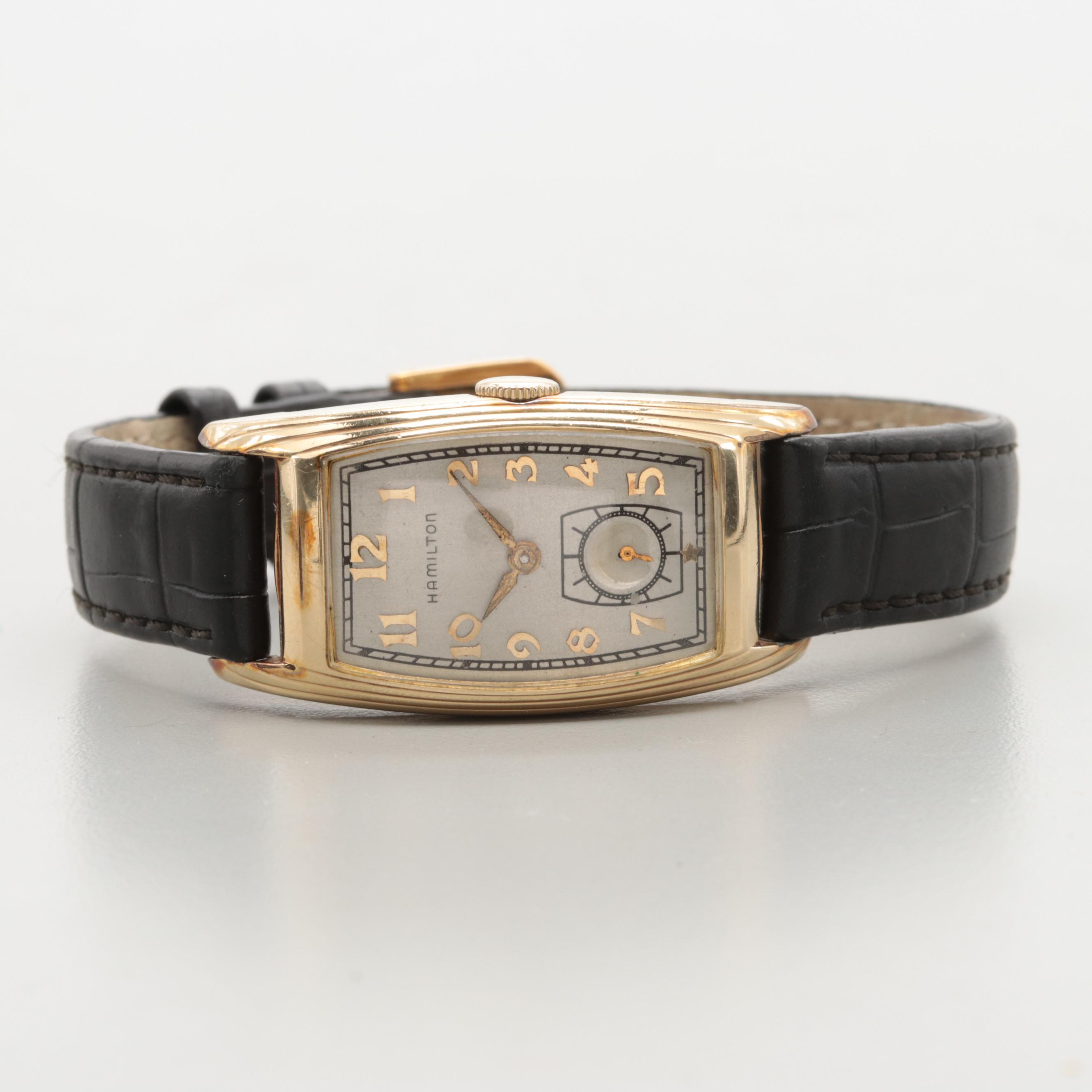 Hamilton Linwood 14K Gold Filled Tank Style Curved Case Watch, 1940