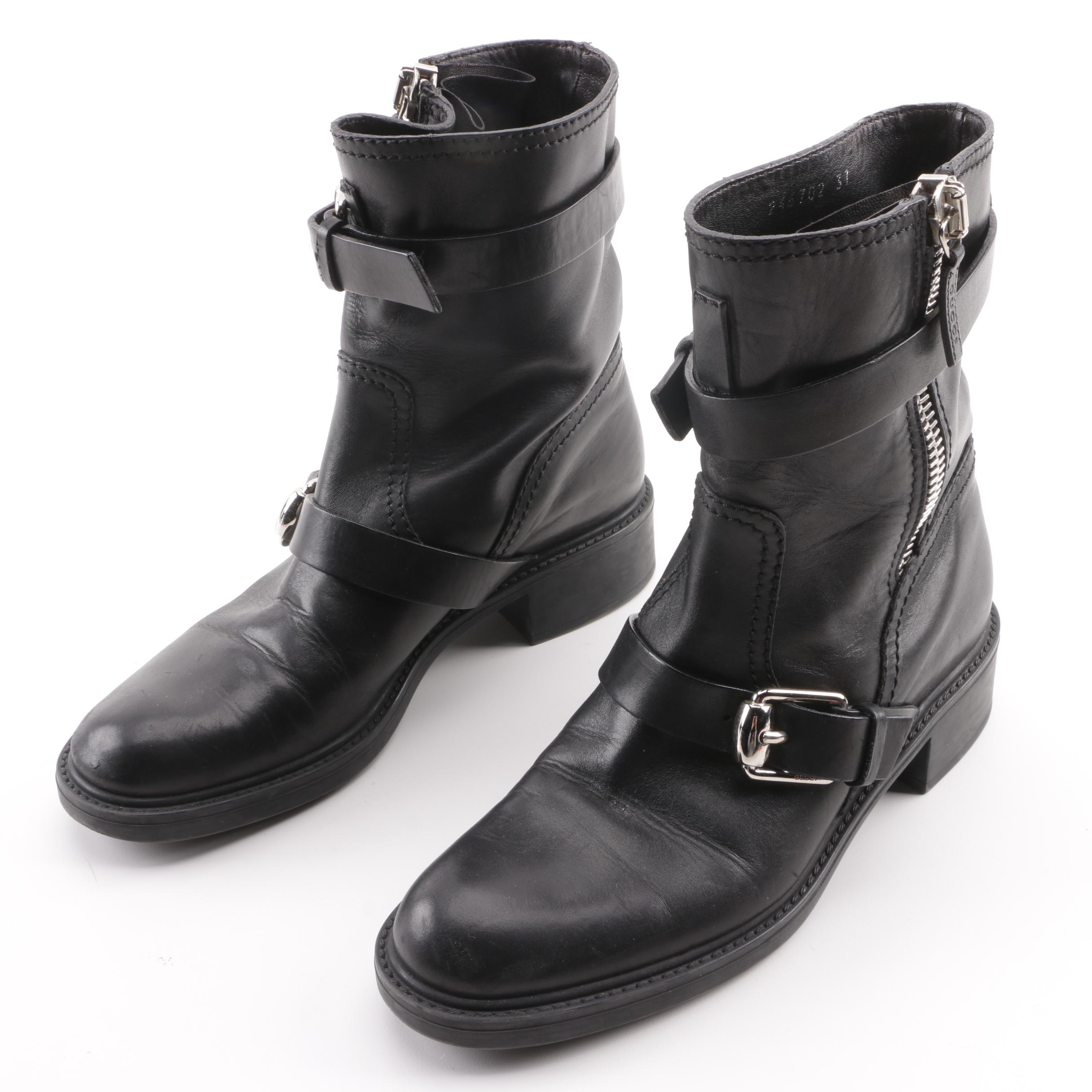 Women's Gucci Edie Black Leather Moto Boots