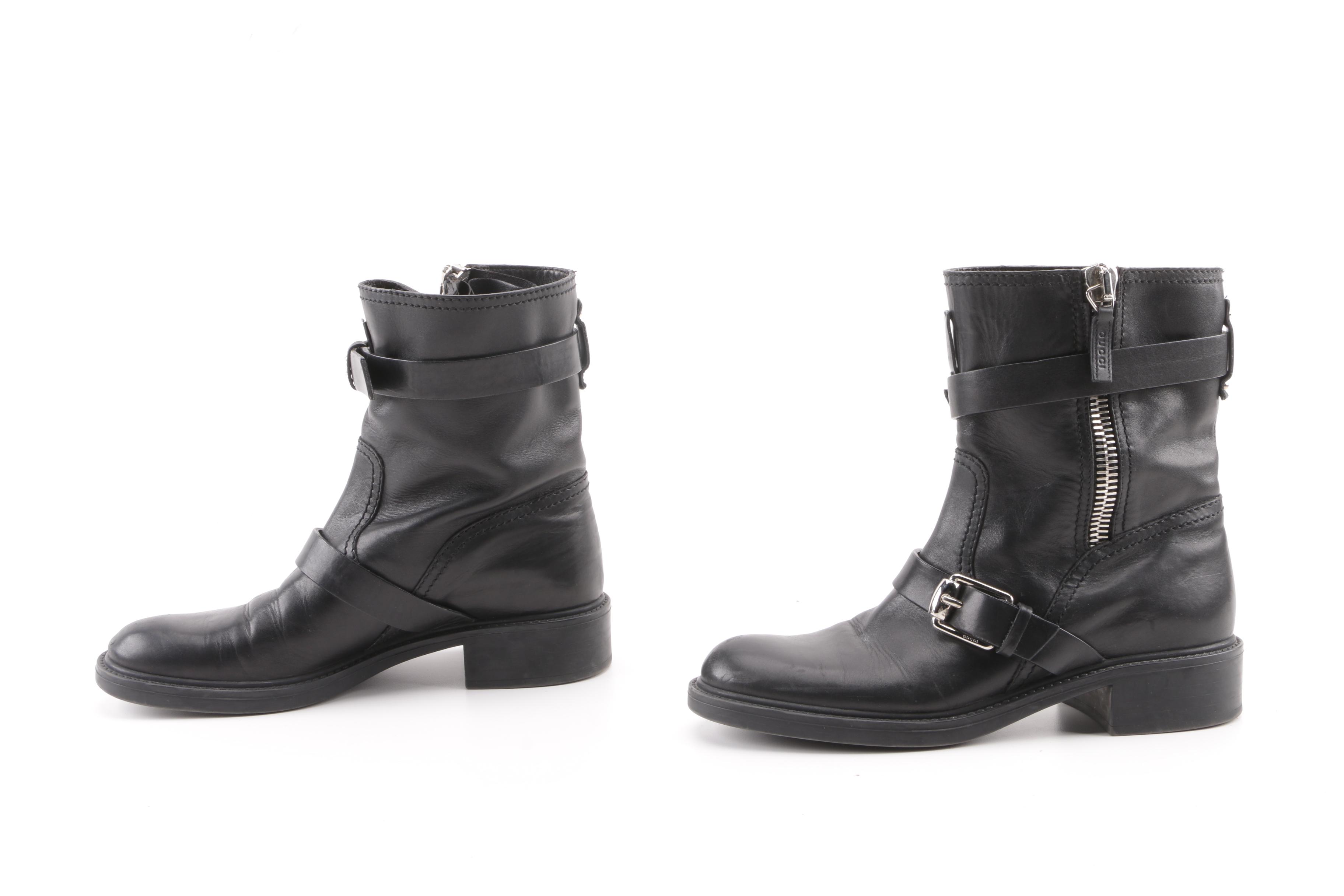 Women's Gucci Edie Black Leather Moto Boots