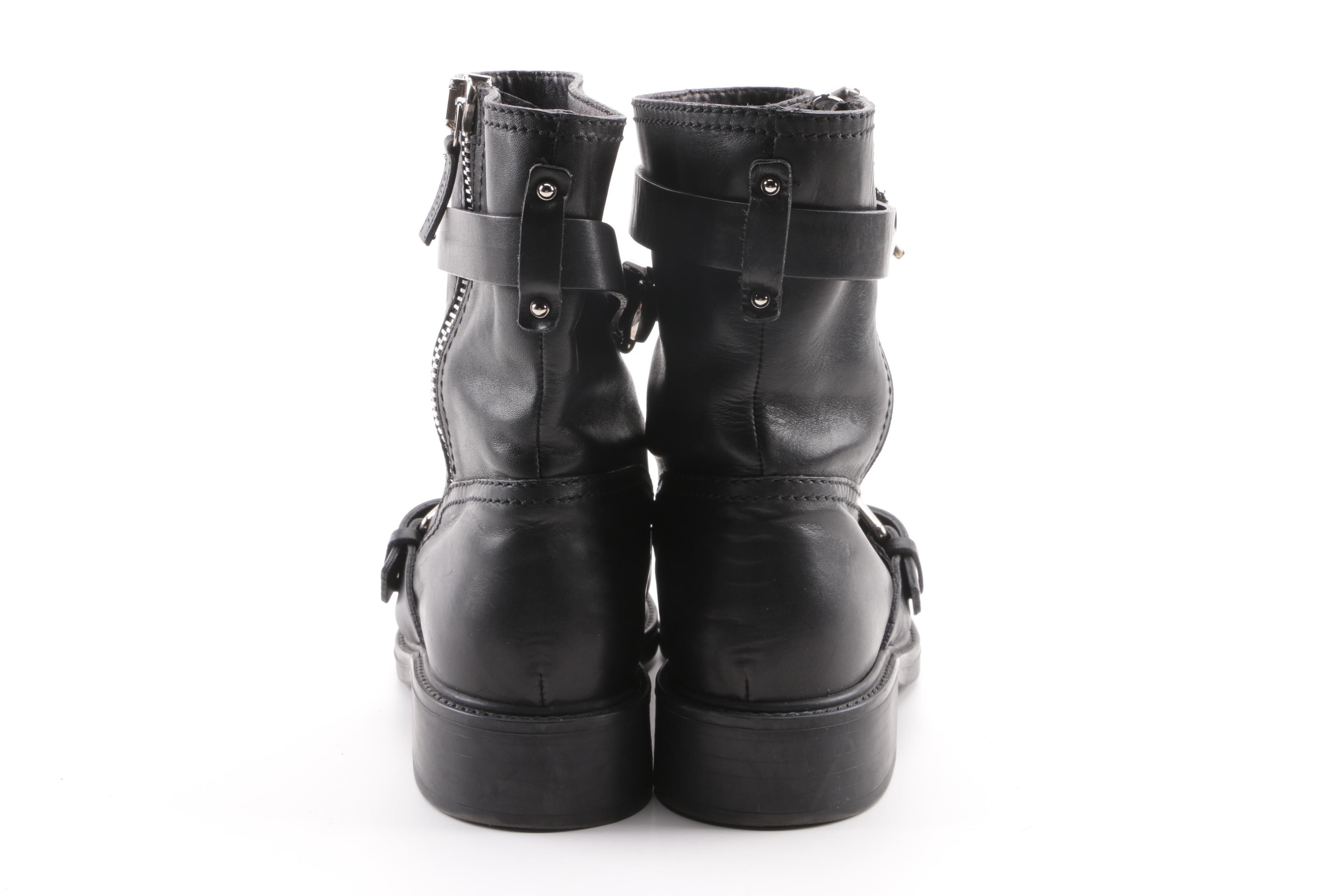 Women's Gucci Edie Black Leather Moto Boots