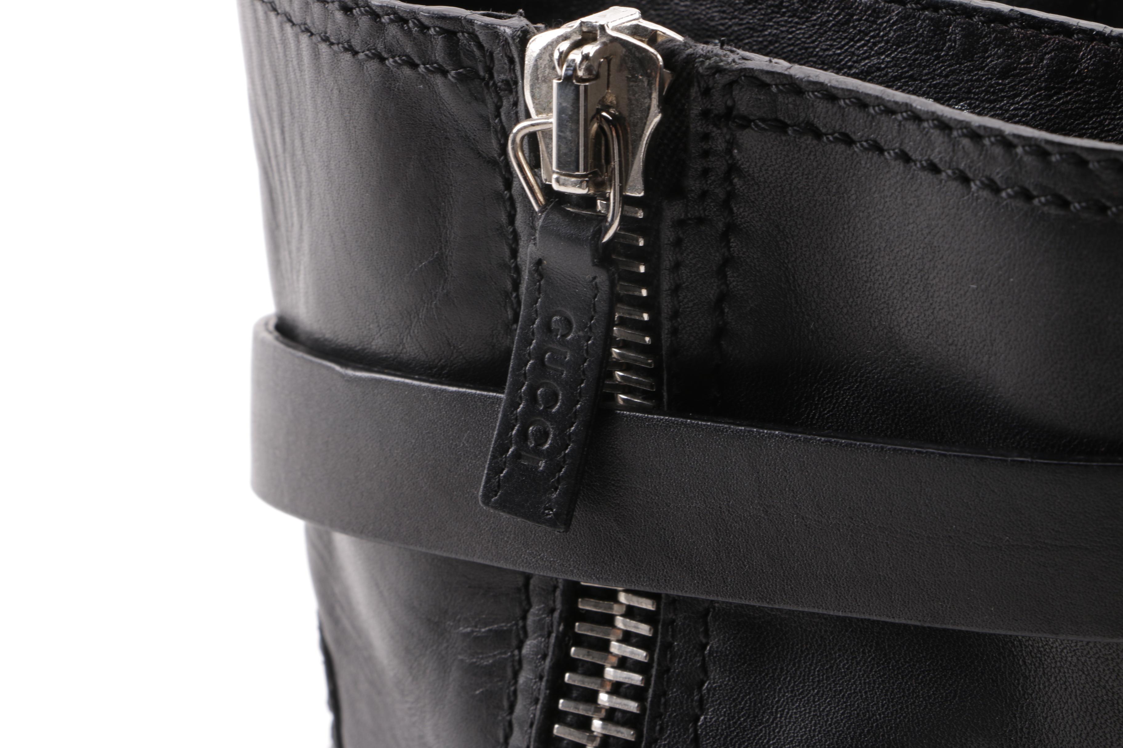 Women's Gucci Edie Black Leather Moto Boots