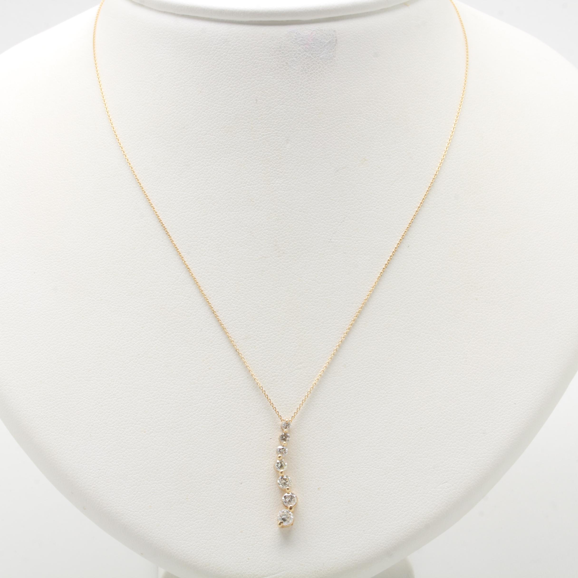 14K Yellow Gold Diamond Journey Pendant Necklace