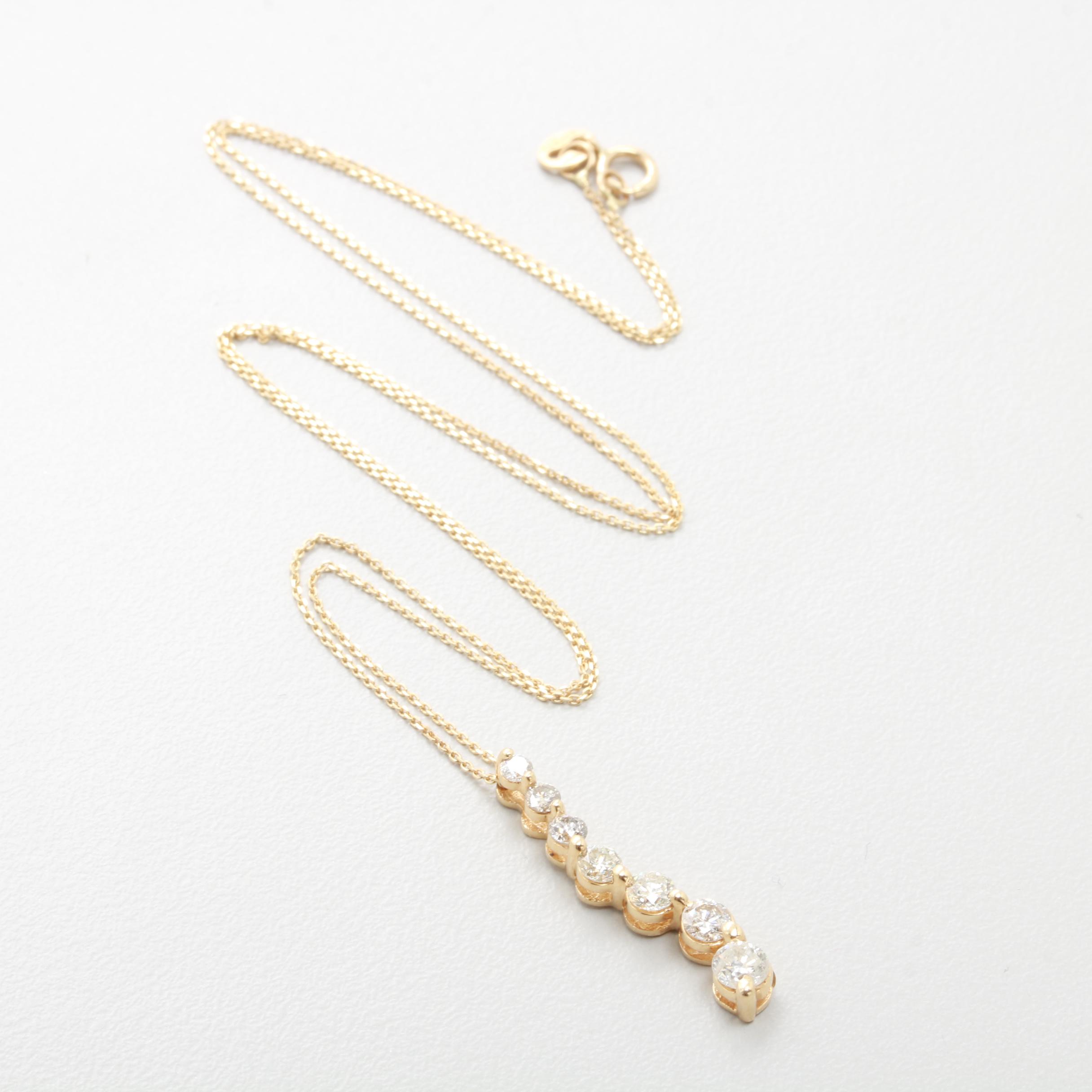 14K Yellow Gold Diamond Journey Pendant Necklace