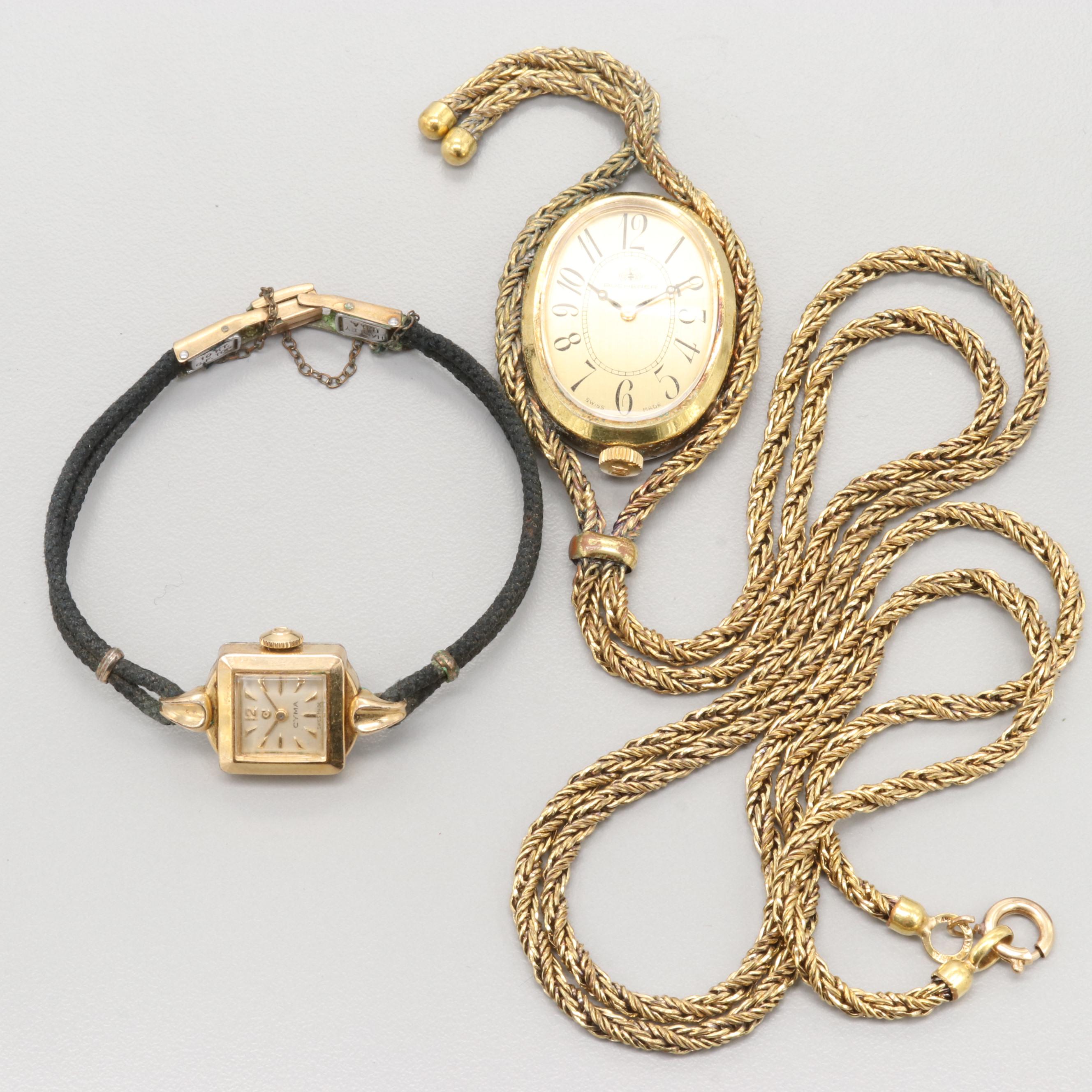 CYMA Two-Tone Watch With Bucherer Gold Tone Pendant Watch