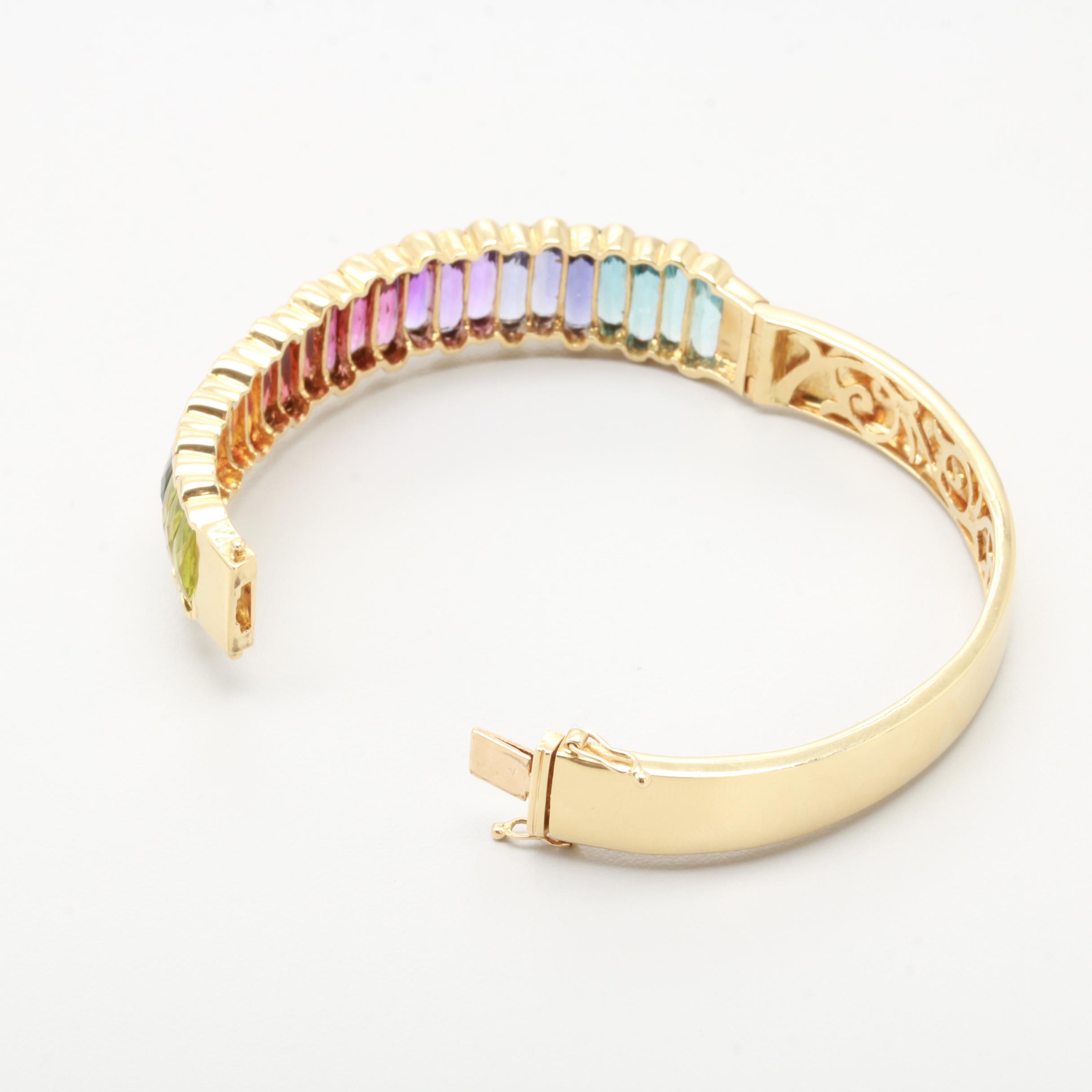 18K Yellow Gold Peridot, Citrine, Garnet, and Gemstone Bracelet