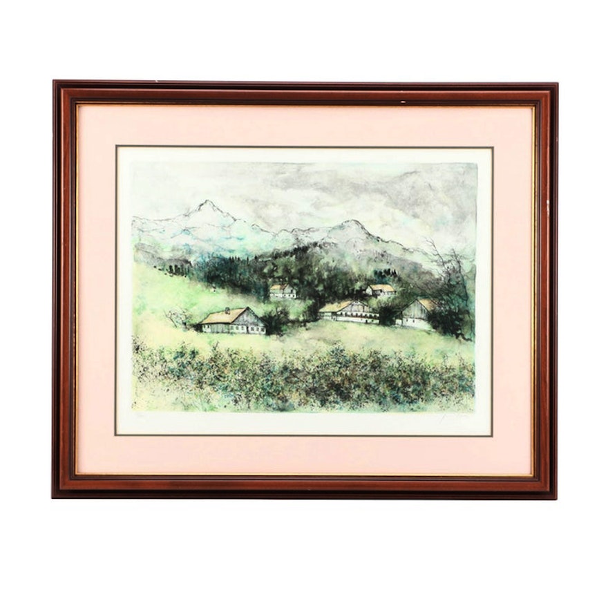 Limited Edition Color Lithograph of Countryside Landscape